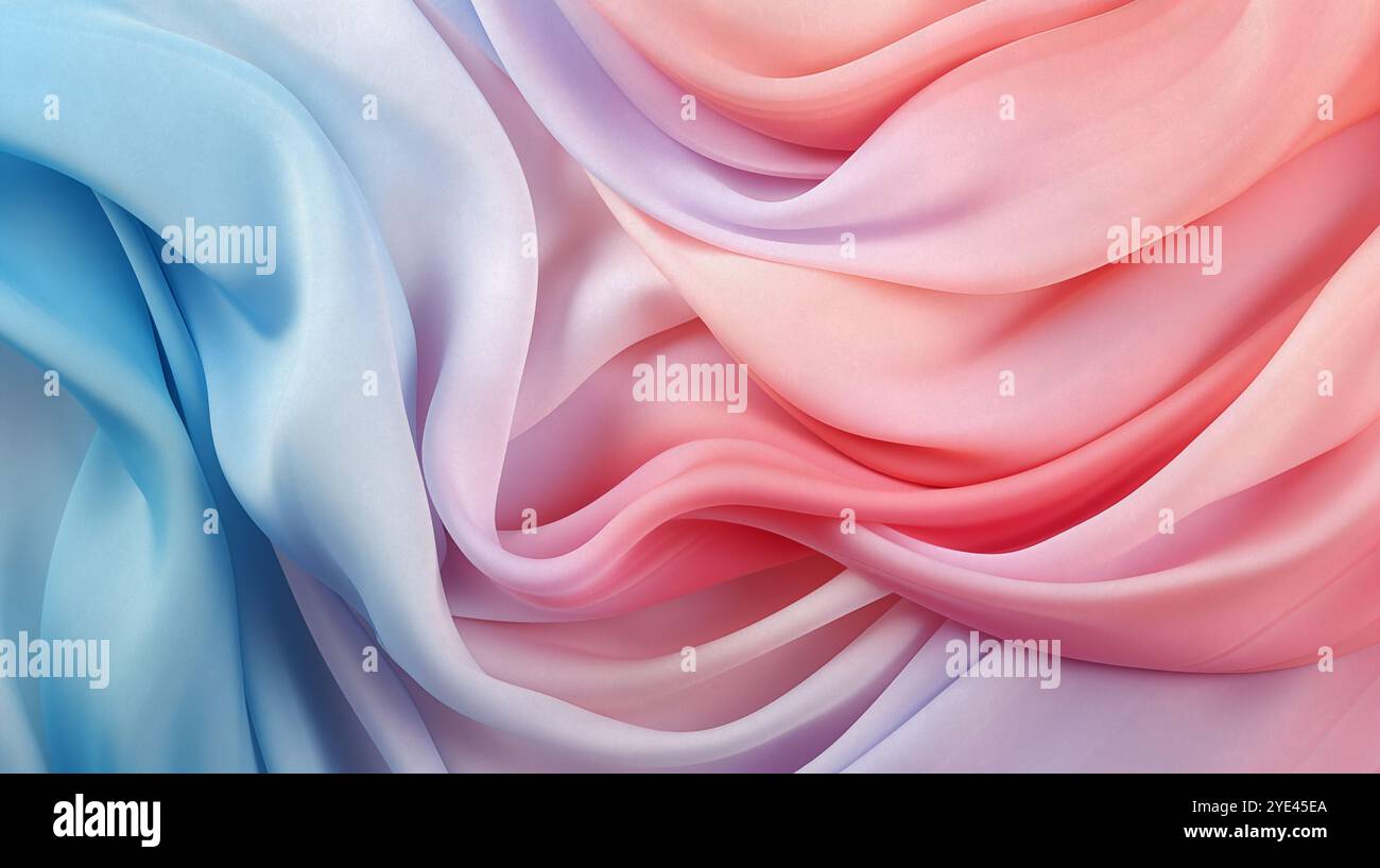 Abstrakter Hintergrund aus Satin mit weichen Pastellwellen. Verlaufsfarben. Für das Design von Anwendungen oder Produkten. Weißer luxuriöser Hintergrund. Stockfoto