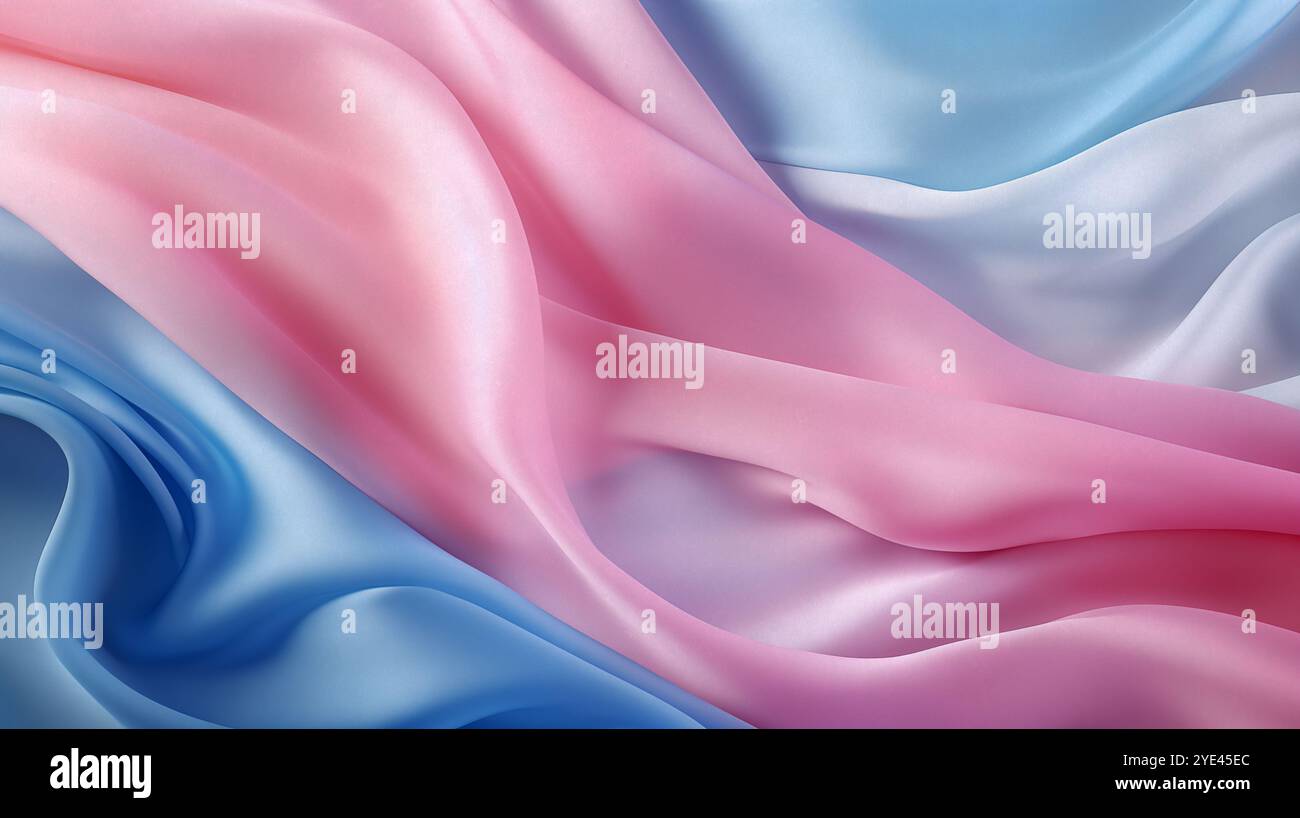 Abstrakter Hintergrund aus Satin mit weichen Pastellwellen. Verlaufsfarben. Für das Design von Anwendungen oder Produkten. Weißer luxuriöser Hintergrund. Stockfoto