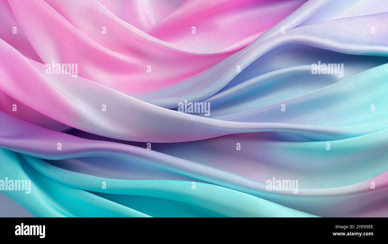 Abstrakter Hintergrund aus Satin mit weichen Pastellwellen. Verlaufsfarben. Für das Design von Anwendungen oder Produkten. Weißer luxuriöser Hintergrund. Stockfoto