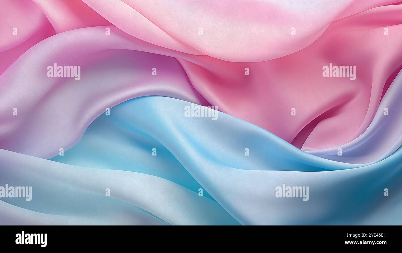 Abstrakter Hintergrund aus Satin mit weichen Pastellwellen. Verlaufsfarben. Für das Design von Anwendungen oder Produkten. Weißer luxuriöser Hintergrund. Stockfoto