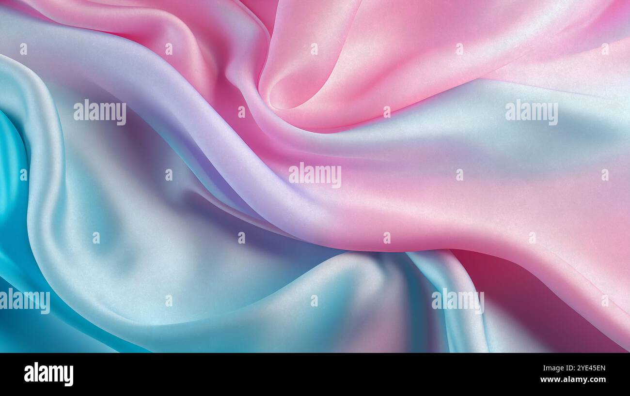 Abstrakter Hintergrund aus Satin mit weichen Pastellwellen. Verlaufsfarben. Für das Design von Anwendungen oder Produkten. Weißer luxuriöser Hintergrund. Stockfoto