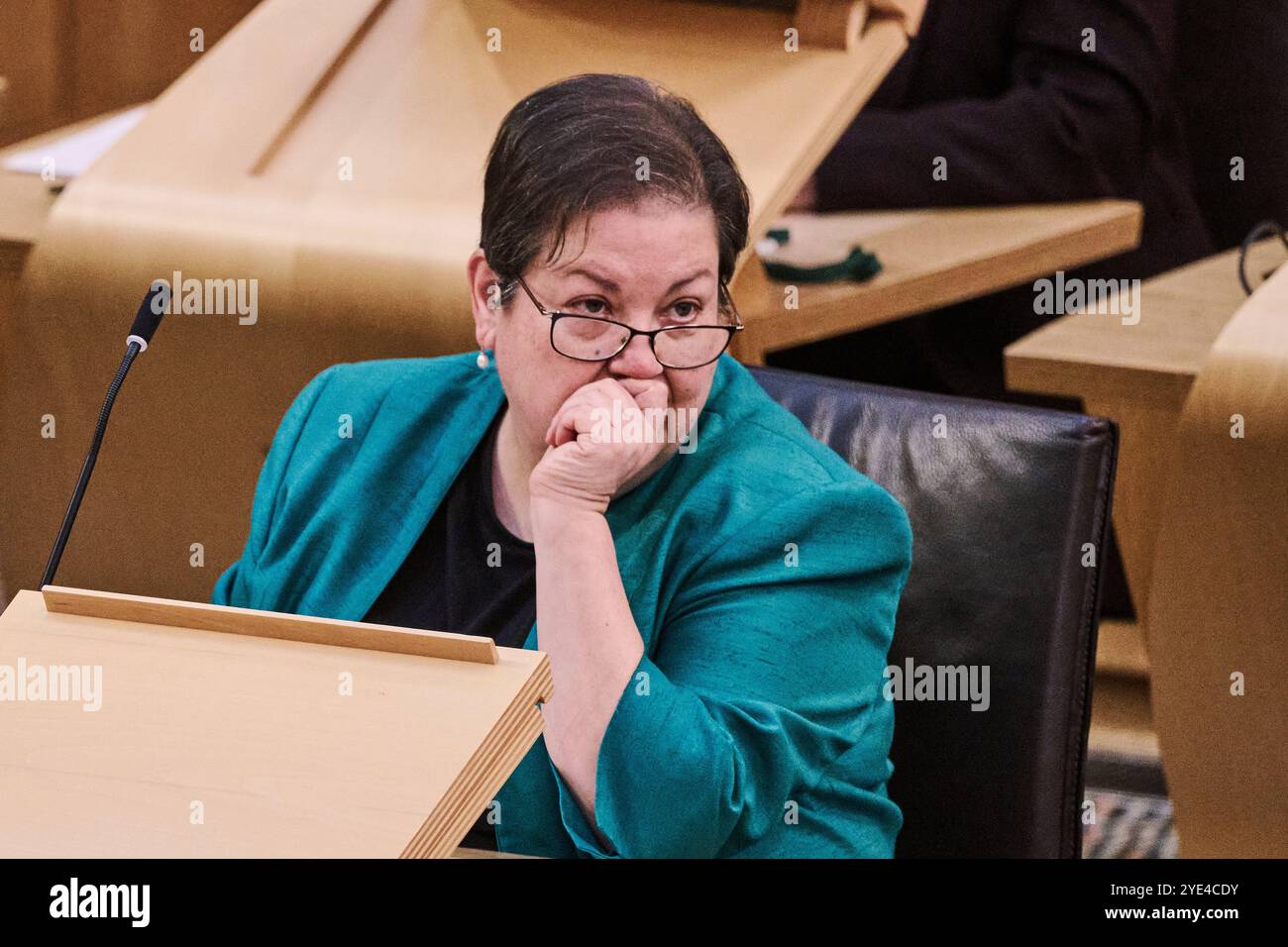 Edinburgh Schottland, Vereinigtes Königreich 29. Oktober 2024. Jackie Baillie vor dem schottischen Parlament für eine Ministererklärung über Rechtsberatung im Zusammenhang mit der Entscheidung des schottischen Informationskommissars. Credit sst/alamy Live News Stockfoto