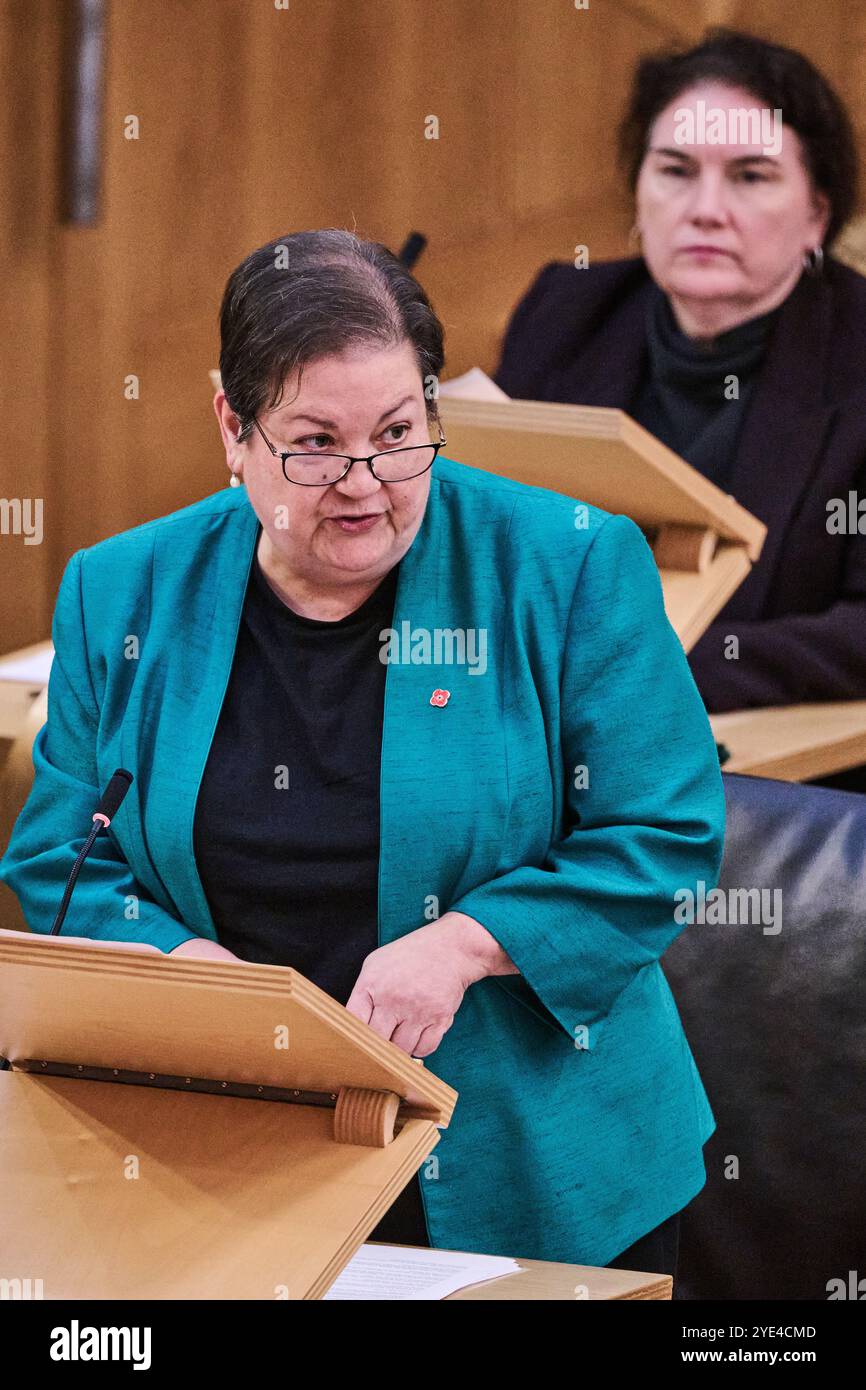 Edinburgh Schottland, Vereinigtes Königreich 29. Oktober 2024. Jackie Baillie vor dem schottischen Parlament für eine Ministererklärung über Rechtsberatung im Zusammenhang mit der Entscheidung des schottischen Informationskommissars. Credit sst/alamy Live News Stockfoto