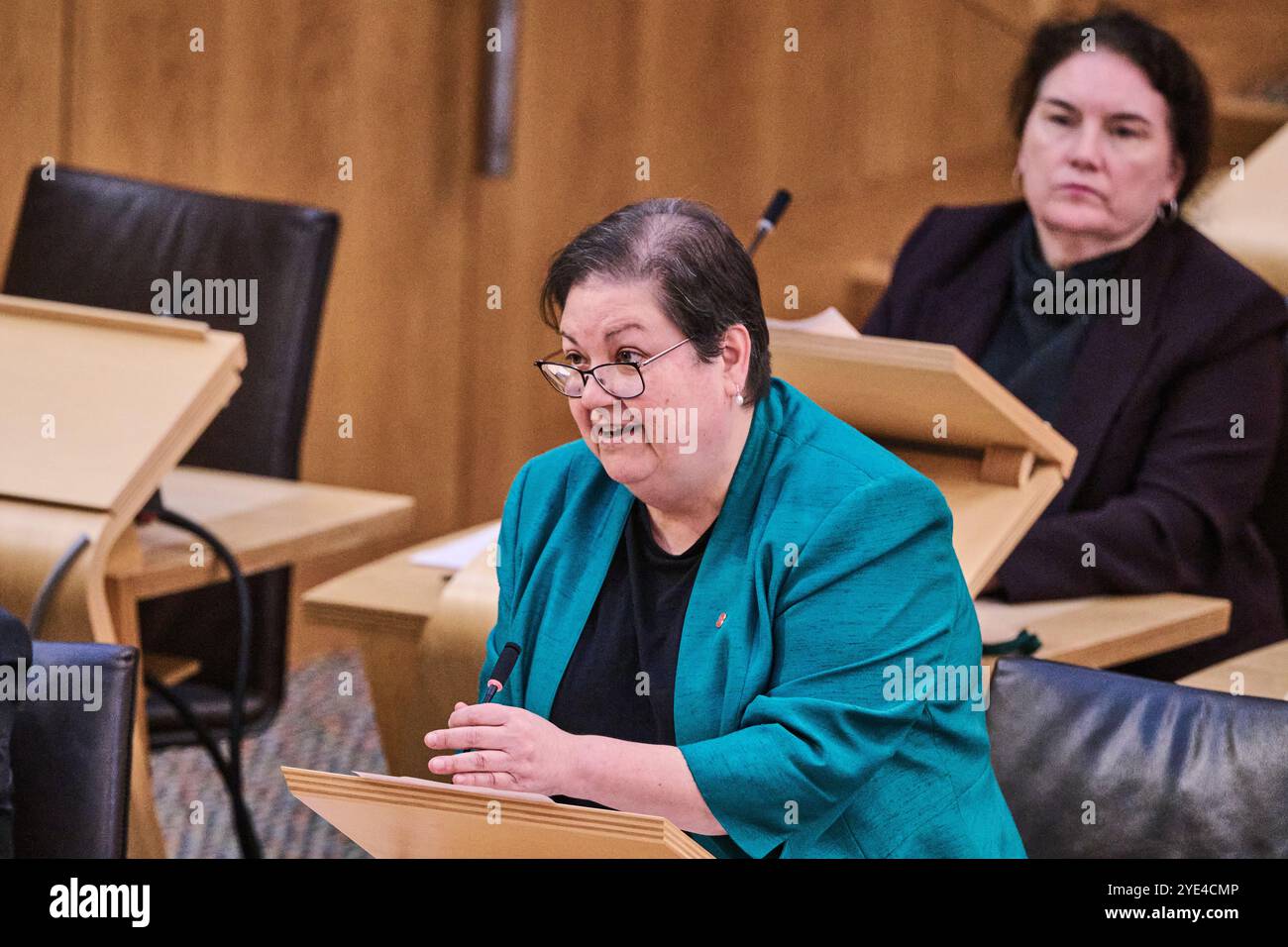 Edinburgh Schottland, Vereinigtes Königreich 29. Oktober 2024. Jackie Baillie vor dem schottischen Parlament für eine Ministererklärung über Rechtsberatung im Zusammenhang mit der Entscheidung des schottischen Informationskommissars. Credit sst/alamy Live News Stockfoto