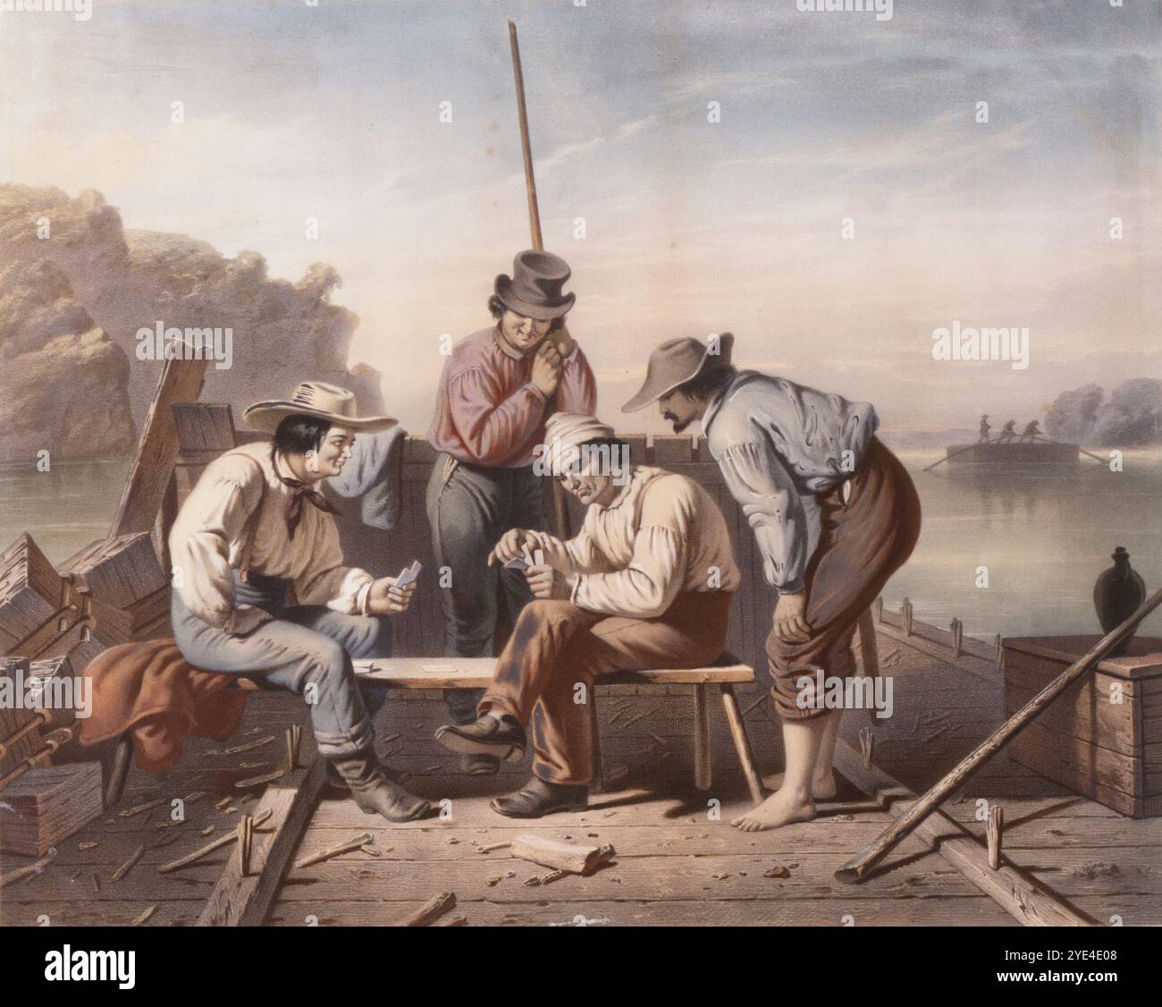 In A Quandry, Mississippi Raftmen Playing Cards ARTIST Claude Regnier, Französisch, 1840–1866 NACH George Caleb Bingham, Amerikaner, 1811–1879 Stockfoto