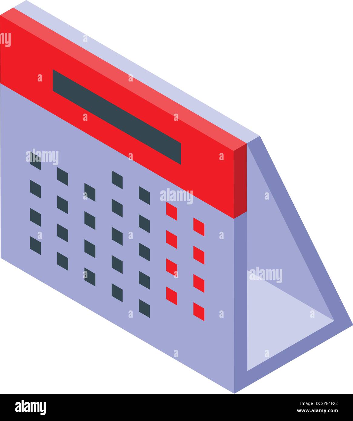 Desktop-Kalender mit rot markierten Wochenenden mit leerer Überschrift und isometrischer Projektion Stock Vektor