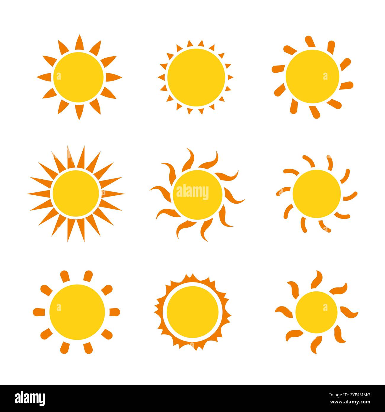 Sonnensymbole Vektor isoliert auf weiß Stock Vektor