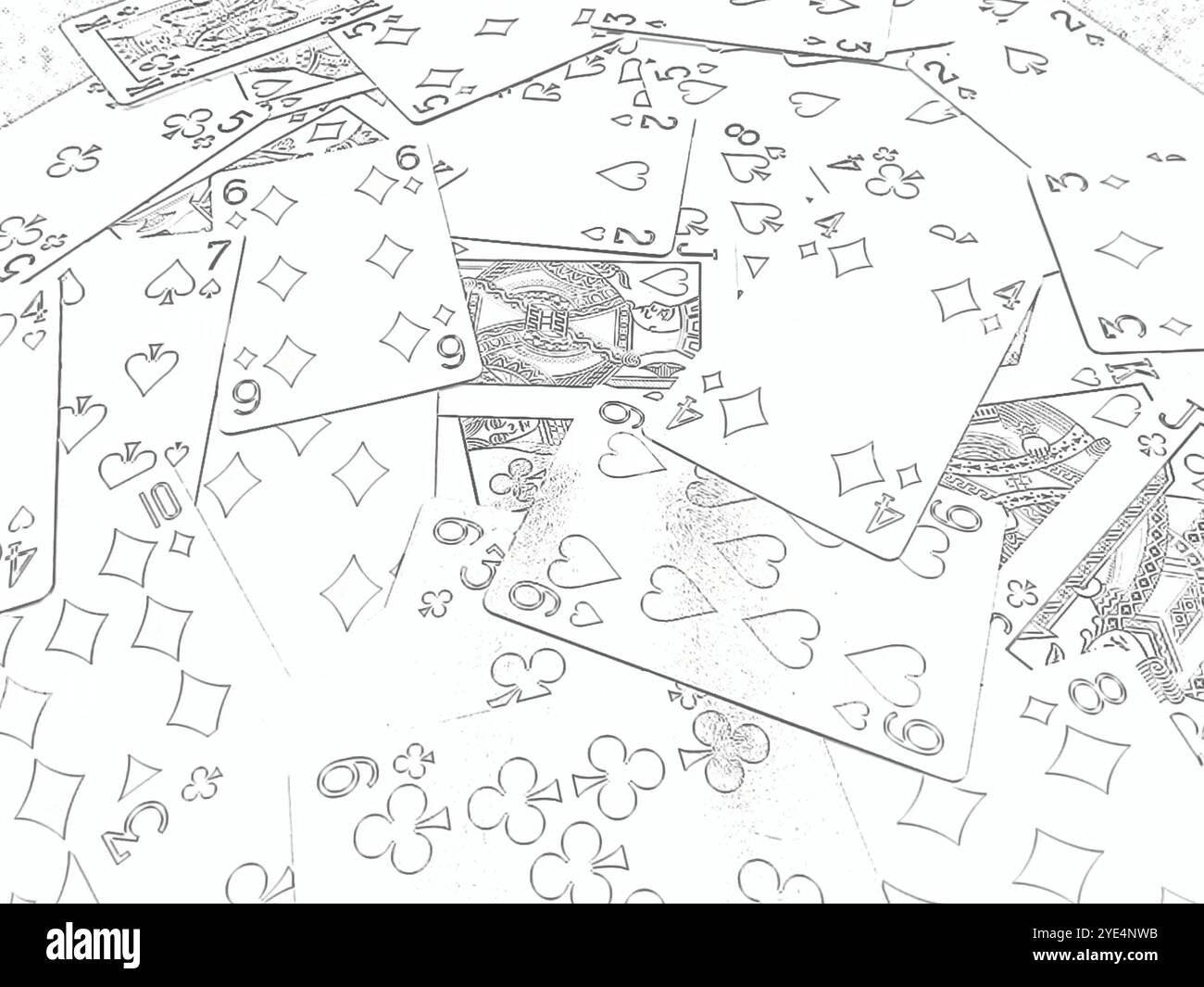 Grafiken von Spielkarten in Kartenspielen in Schwarz-weiß Stockfoto