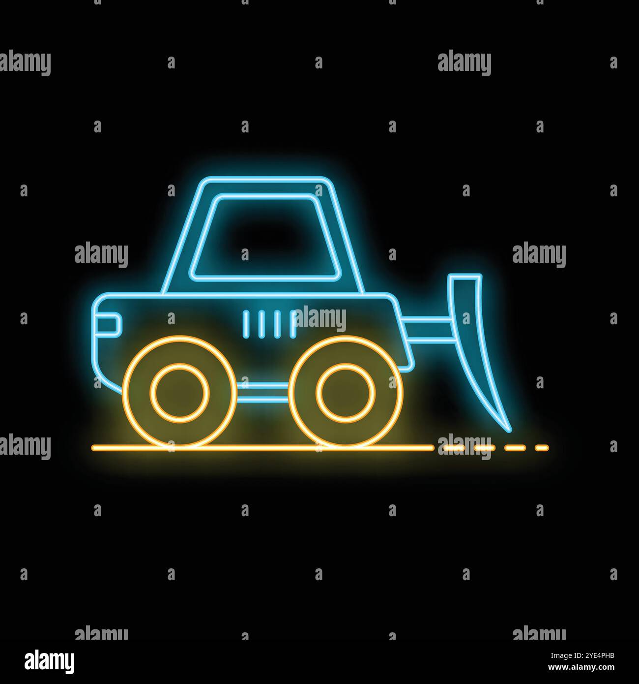 Helles Neonsymbol auf dunklem Hintergrund, Baumaschinenkonzept Stock Vektor