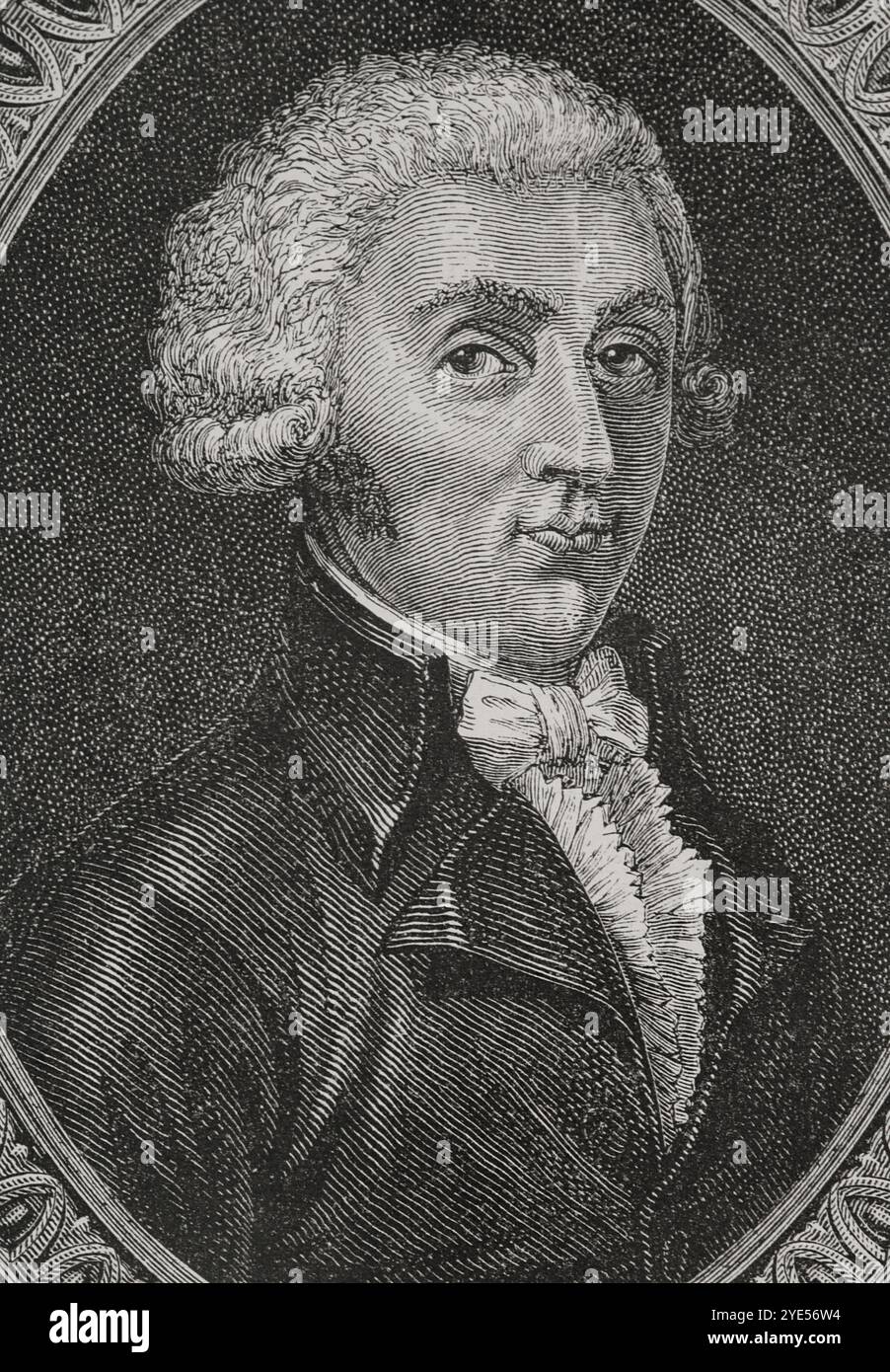 Mathieu de Montmorency (Mathieu Jean Felicité de Montmorency) (1767–1826), 1. Herzog von Montmorency-Laval. Französischer Revolutionspolitiker und Offizier. 1789 zum Abgeordneter des Adels von Montfort-l'Amaury in die Generalstände gewählt. Hochformat. Zeichnung von Hippolyte de la Charlerie. Stich von Pannemaker. "Geschichte der Französischen Revolution". Band I, 1876. Verfasser: Hippolyte de la Charlerie (1827-1867). Belgischer Künstler. Stockfoto