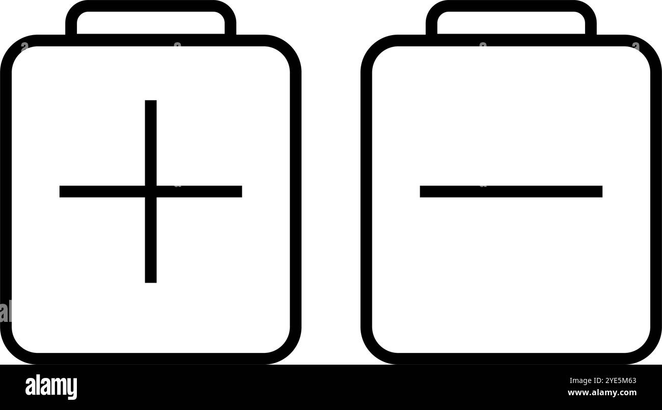 Plus-Batterie und Minuspol Batteriesymbole. Editierbarer Vektor. Stock Vektor