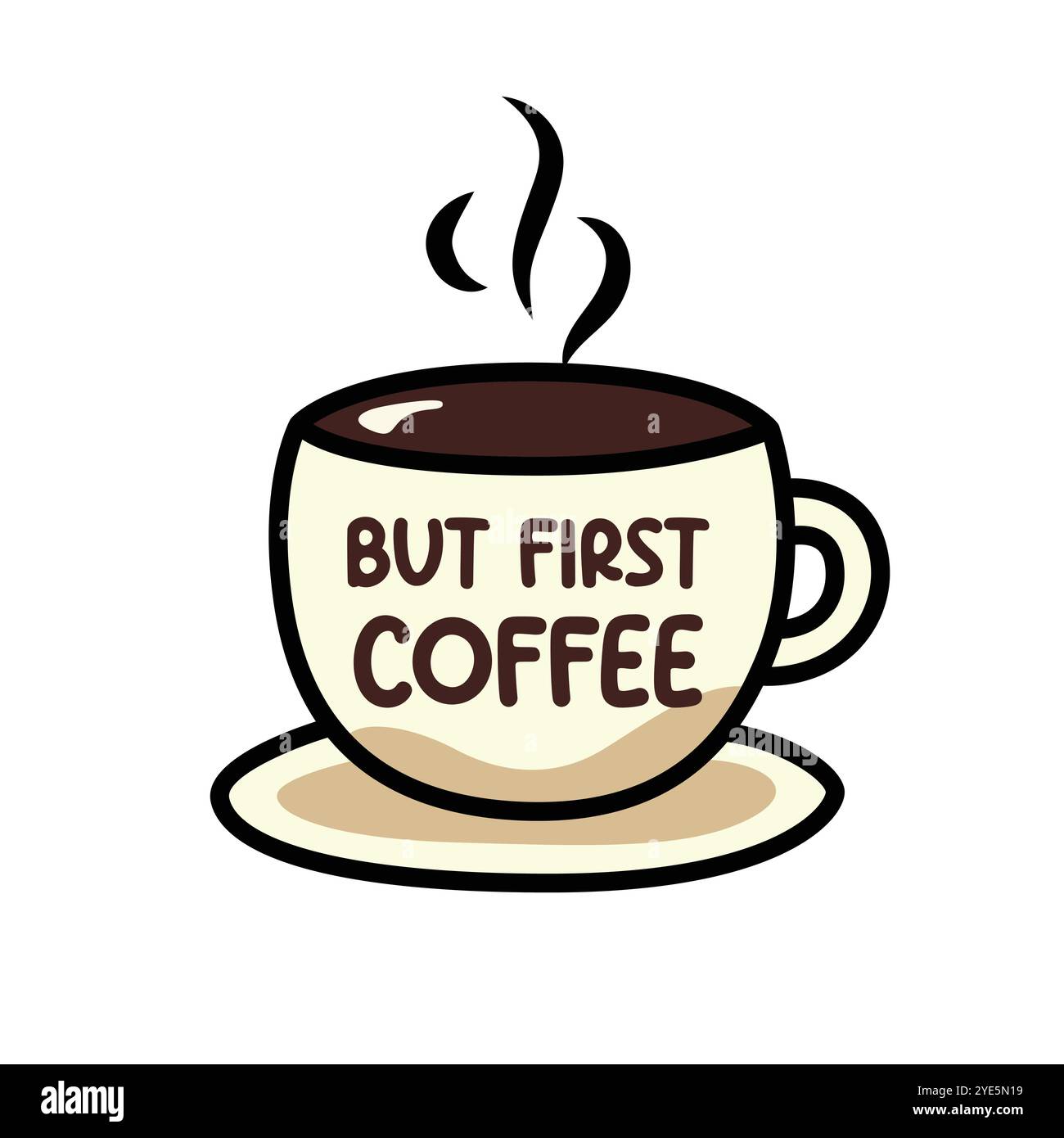 Coffee Cup Clip Art Mit „But First, Coffee“-Design Stock Vektor