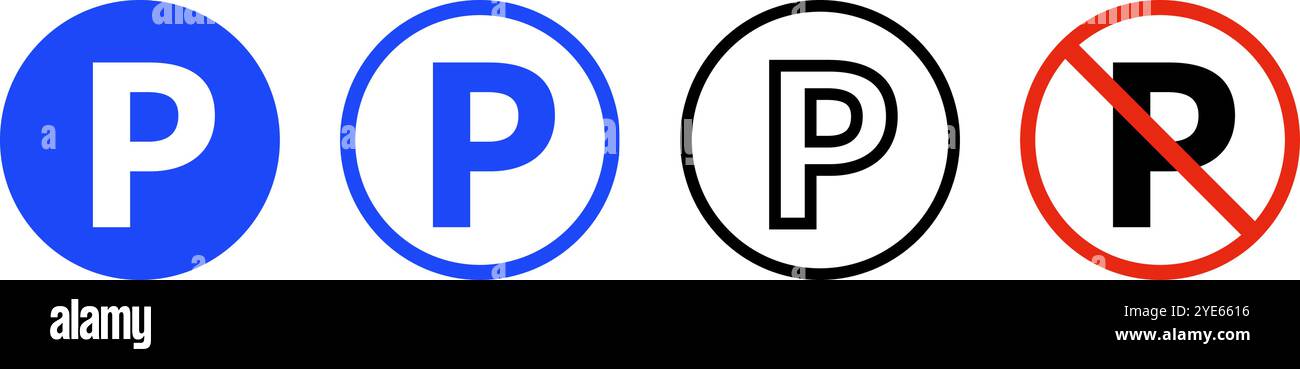 Symbol für Parkplatzschilder. Parkplatz und Parkverbotsbereich. Editierbarer Vektor. Stock Vektor