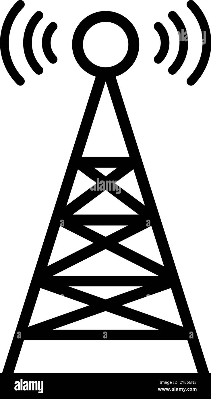Funkturm-Symbol für drahtlose Kommunikation. Editierbarer Vektor. Stock Vektor