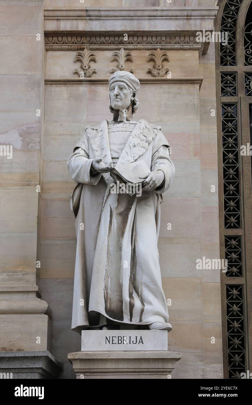 Antonio de Nebrija (1444-1522). Spanischer Humanist. Statue von A. Nogués, 1892. Nationalbibliothek von Spanien. Madrid. Stockfoto