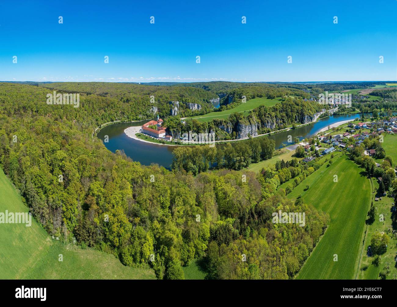 Donauschlucht Weltenburg und Kloster Weltenburg, Luftaufnahme, Deutschland, Bayern, Niederbayern, Niederbayern Stockfoto