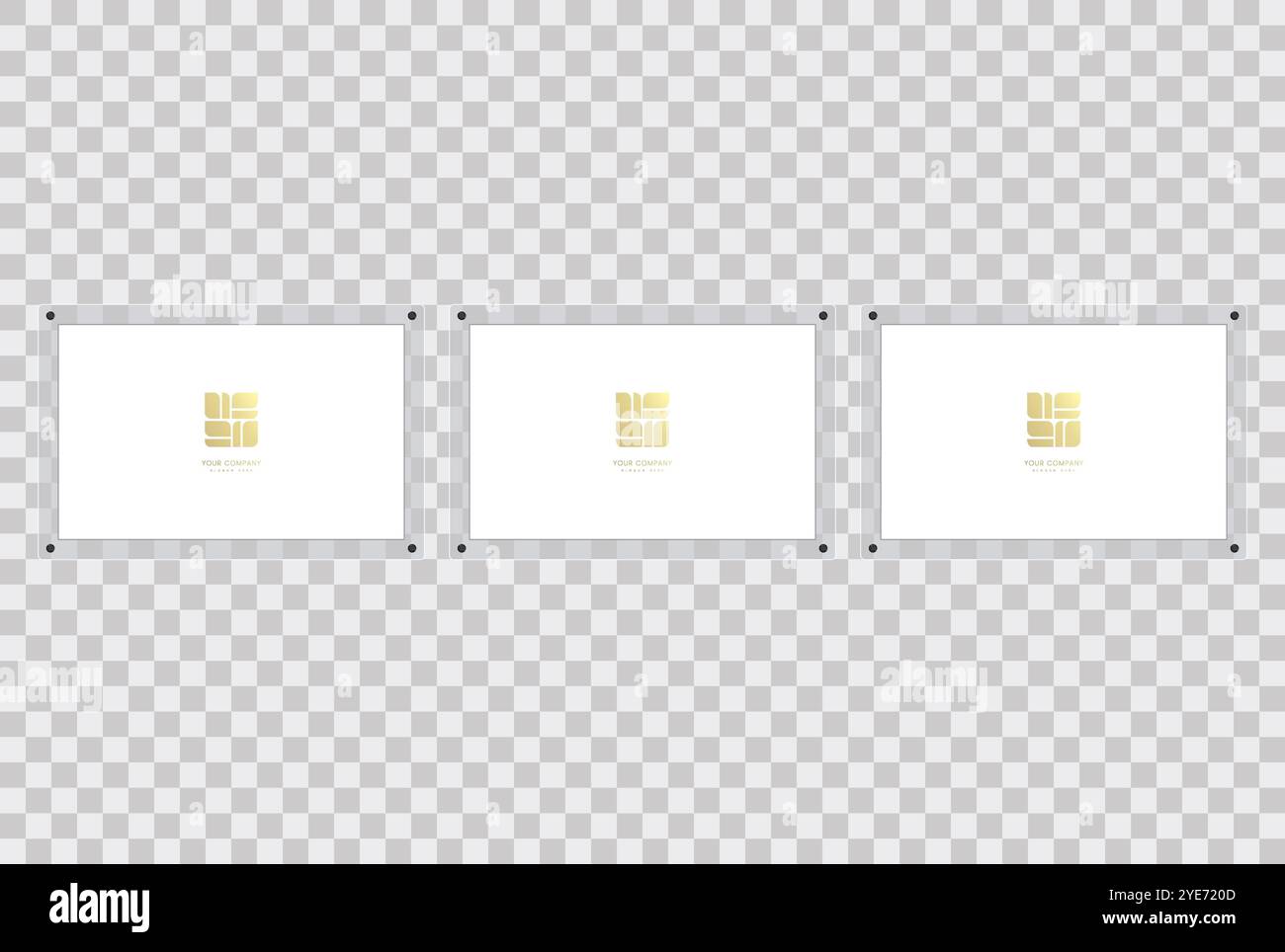 SET aus Acrylrahmen in Landschaftsglasplatte, verwendet für Poster mit Foto, realistisches Modell isoliert hängend an transparenter Wand Stock Vektor