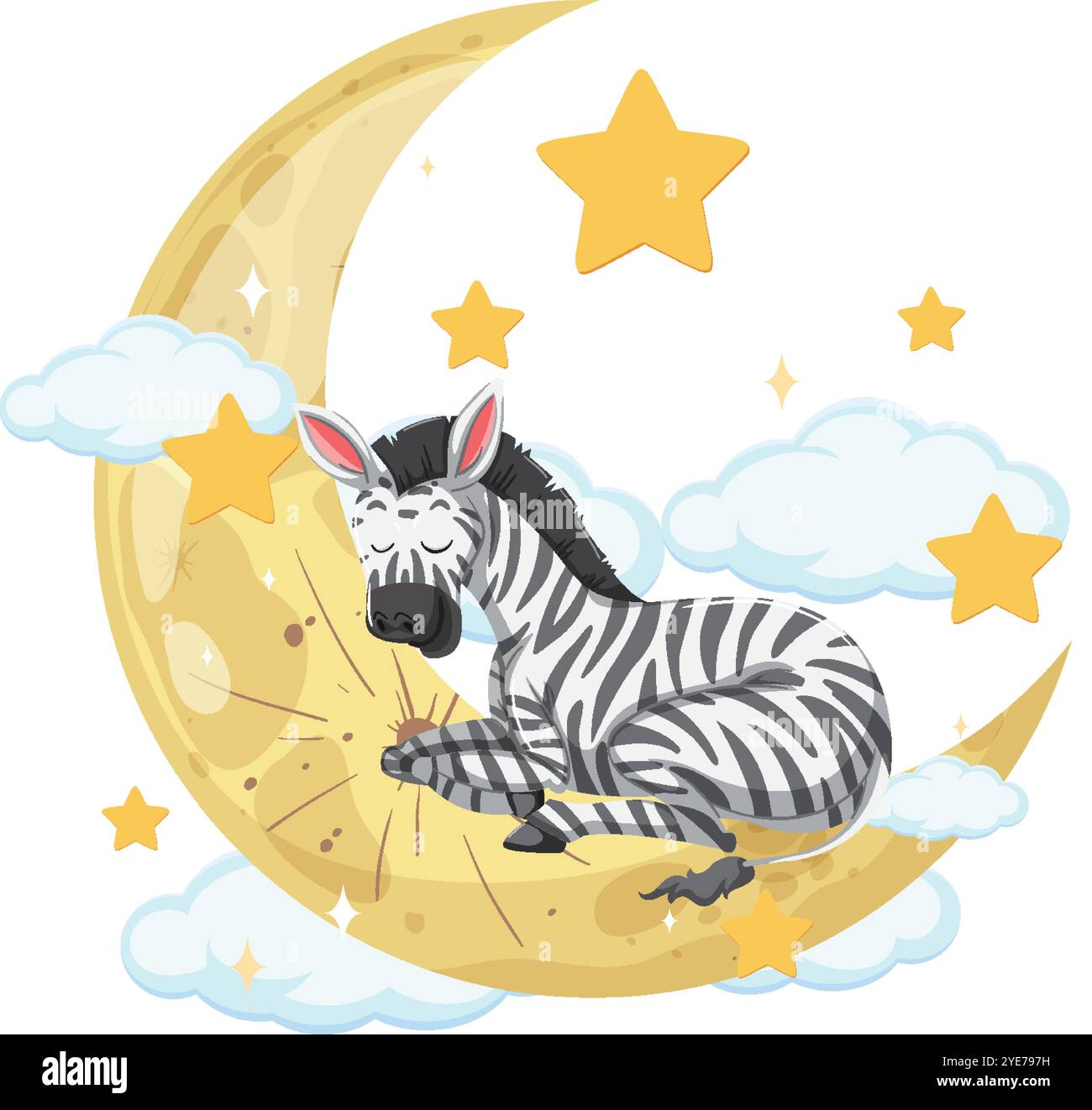 Ein Zebra schläft friedlich auf einem Halbmond Stock Vektor