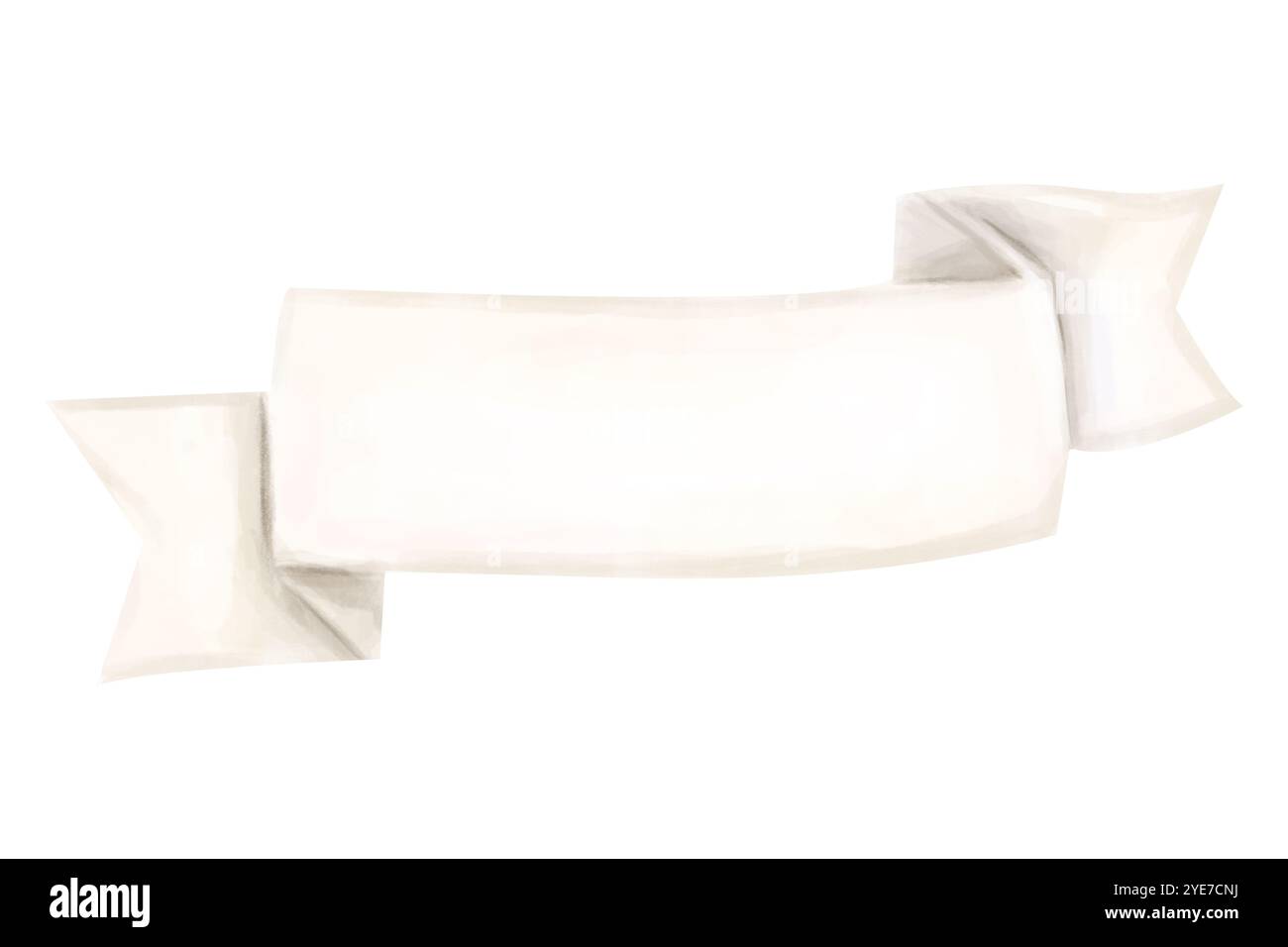 Handgezeichnetes weißes Band Scroll Papier Satin Banner Aquarell Digital Clipart Vintage für Druck und Web Stockfoto