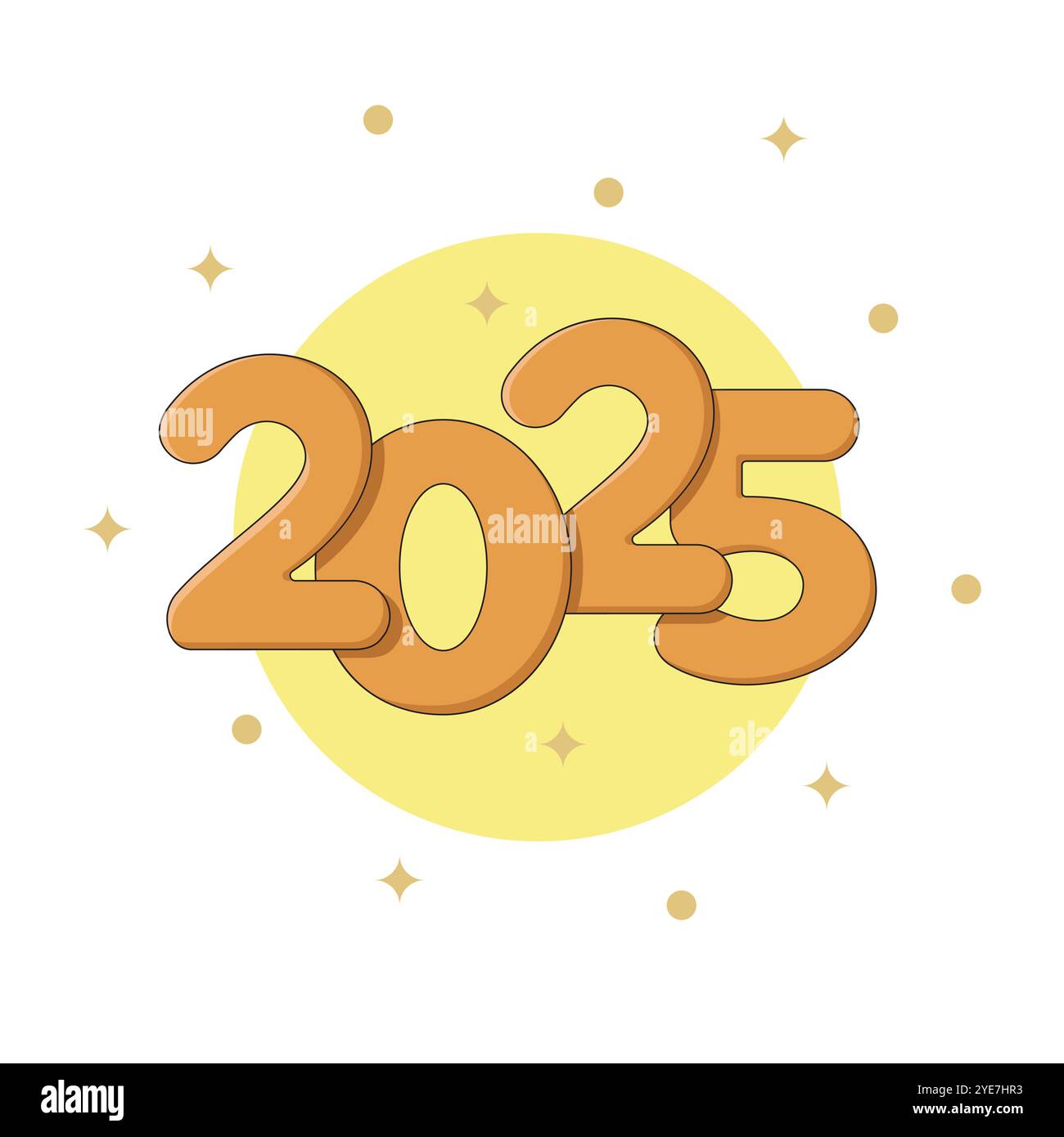 Nummer 2025 für Silvester. Happy 2025 Neujahrsfeiertag Cartoon Stil Vektor Illustration. Stock Vektor