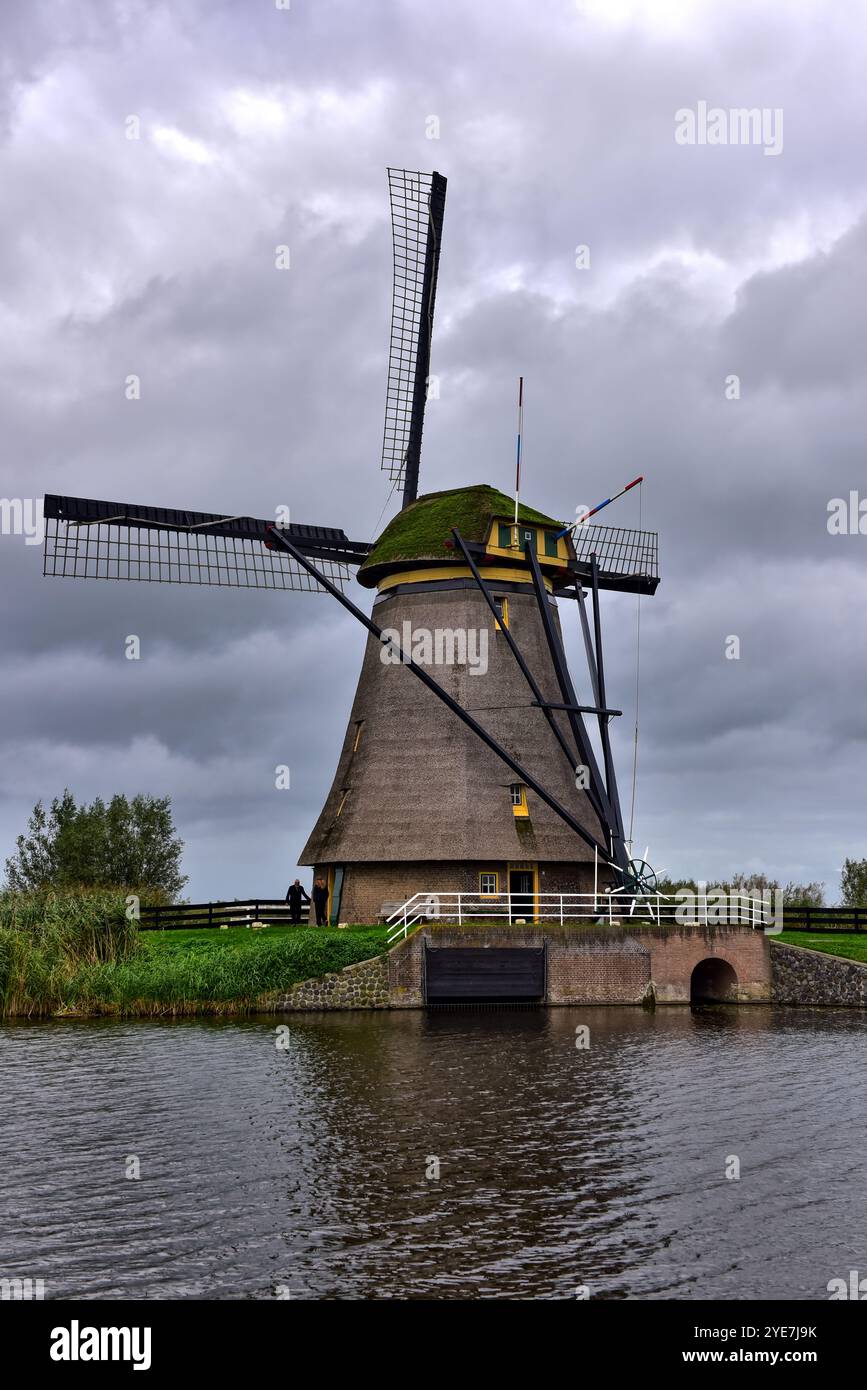 Nahaufnahme einer Windmühle in Kinderdijk, Niederlande Stockfoto