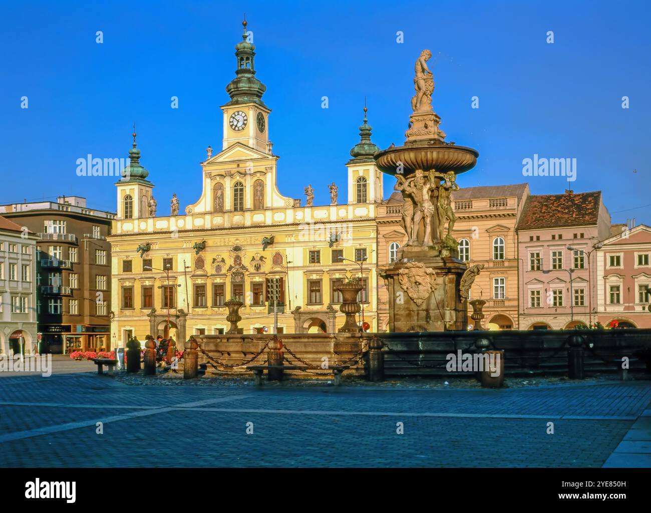 Samson's Fountain in Ceske Budejovice, Tschechische Republik Stockfoto