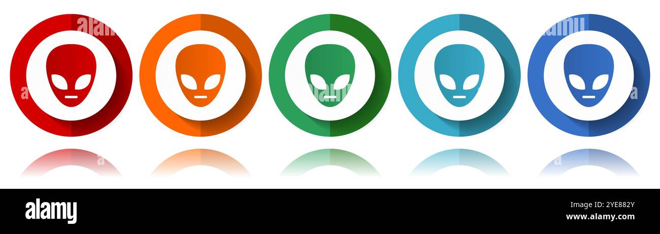 Alien Face Vector Icons, flaches Symbol Set für Logo Design, Webdesign und mobile Anwendungen, bunte Web Buttons Kollektion in eps 10 Stock Vektor