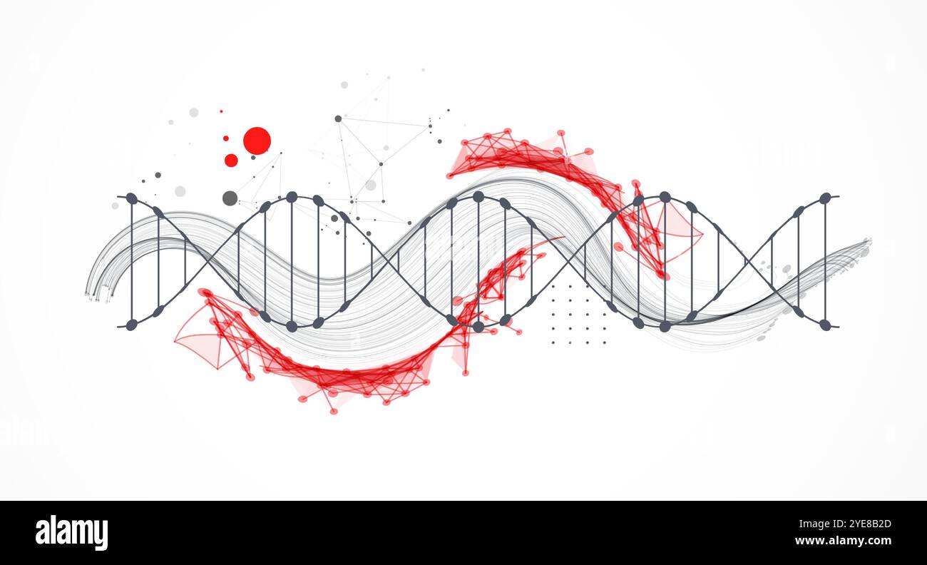 Wissenschaftliche Vorlage, Hintergrundbild oder Banner mit DNA-Molekülen. Handgezeichneter Vektor. Stock Vektor