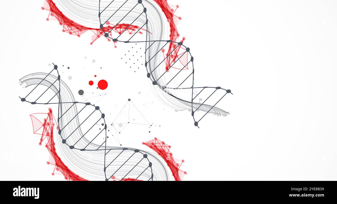 Wissenschaftliche Vorlage, Hintergrundbild oder Banner mit DNA-Molekülen. Handgezeichneter Vektor. Stock Vektor
