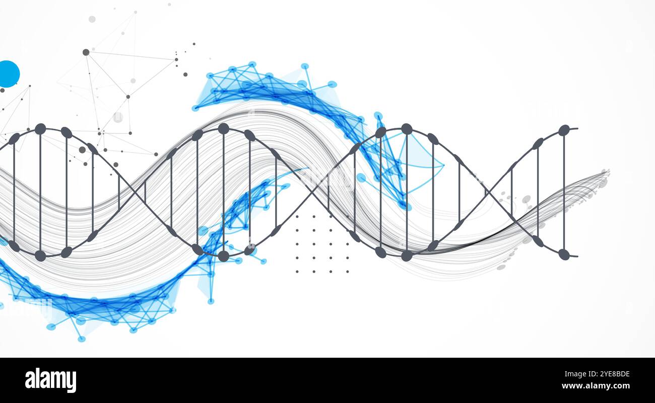 Wissenschaftliche Vorlage, Hintergrundbild oder Banner mit DNA-Molekülen. Handgezeichneter Vektor. Stock Vektor