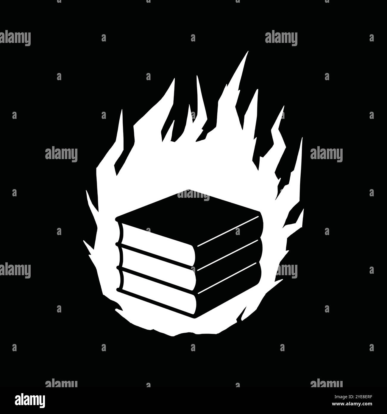 Stapel Bücher mit Feuer- und Flammenform Vektor Illustration. Brennende Bücher einfaches Logo-Emblem-Design. Stock Vektor