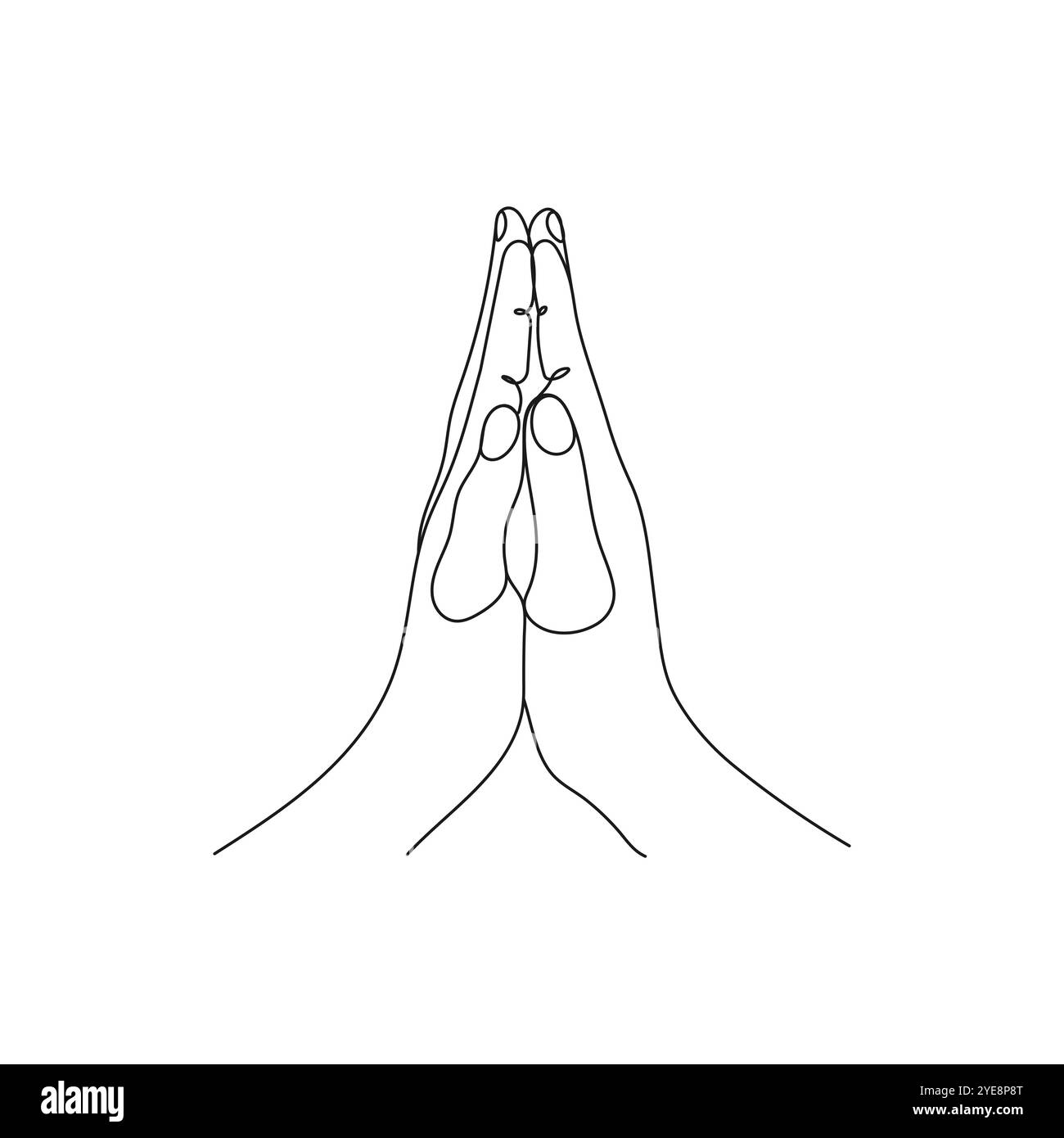 Handgeste. Beten, Dankbarkeit Position. Einzeilige Art. Handgezeichnete Vektorgrafik. Stock Vektor