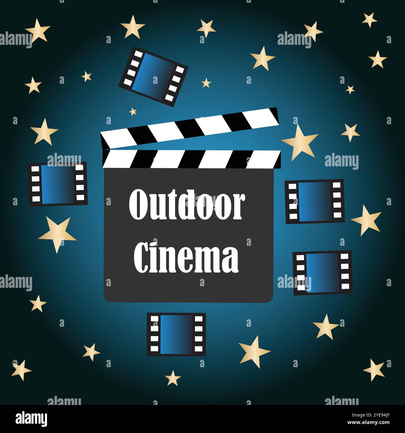 Filmklappertafel mit der Botschaft Outdoor-Kino Stock Vektor