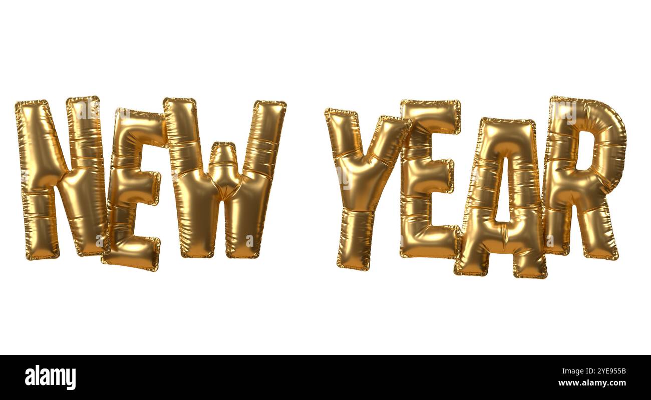 Ballon Gold Merry Christmas, Happy New Year, 2025, Ho Ho Ho Ho Schriftzug. Stockfoto
