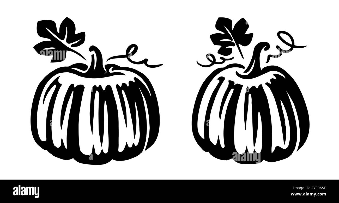 Großer Kürbis mit Blattwappen-Symbol. Bio-Lebensmittel vom Bauernhof, Symbol für Landwirtschaft Stock Vektor