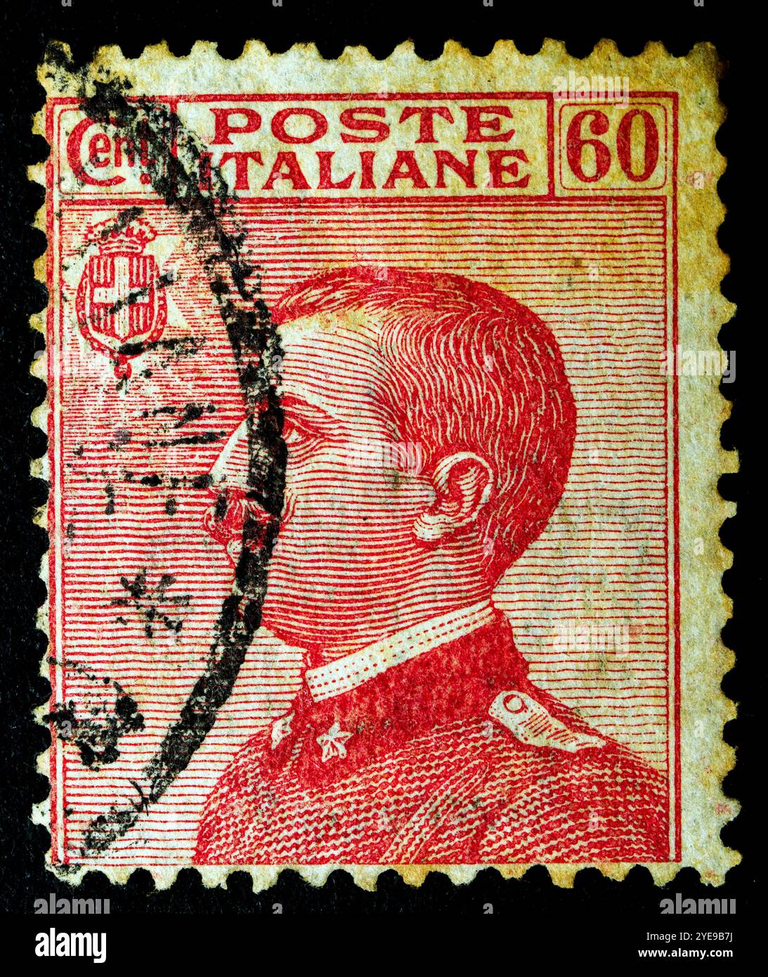 Bildnis von Vittorio Emanuele III. Nach links gerichtet - Michetti Serie 1918/1920 - Königreich Italien Briefmarke Stockfoto