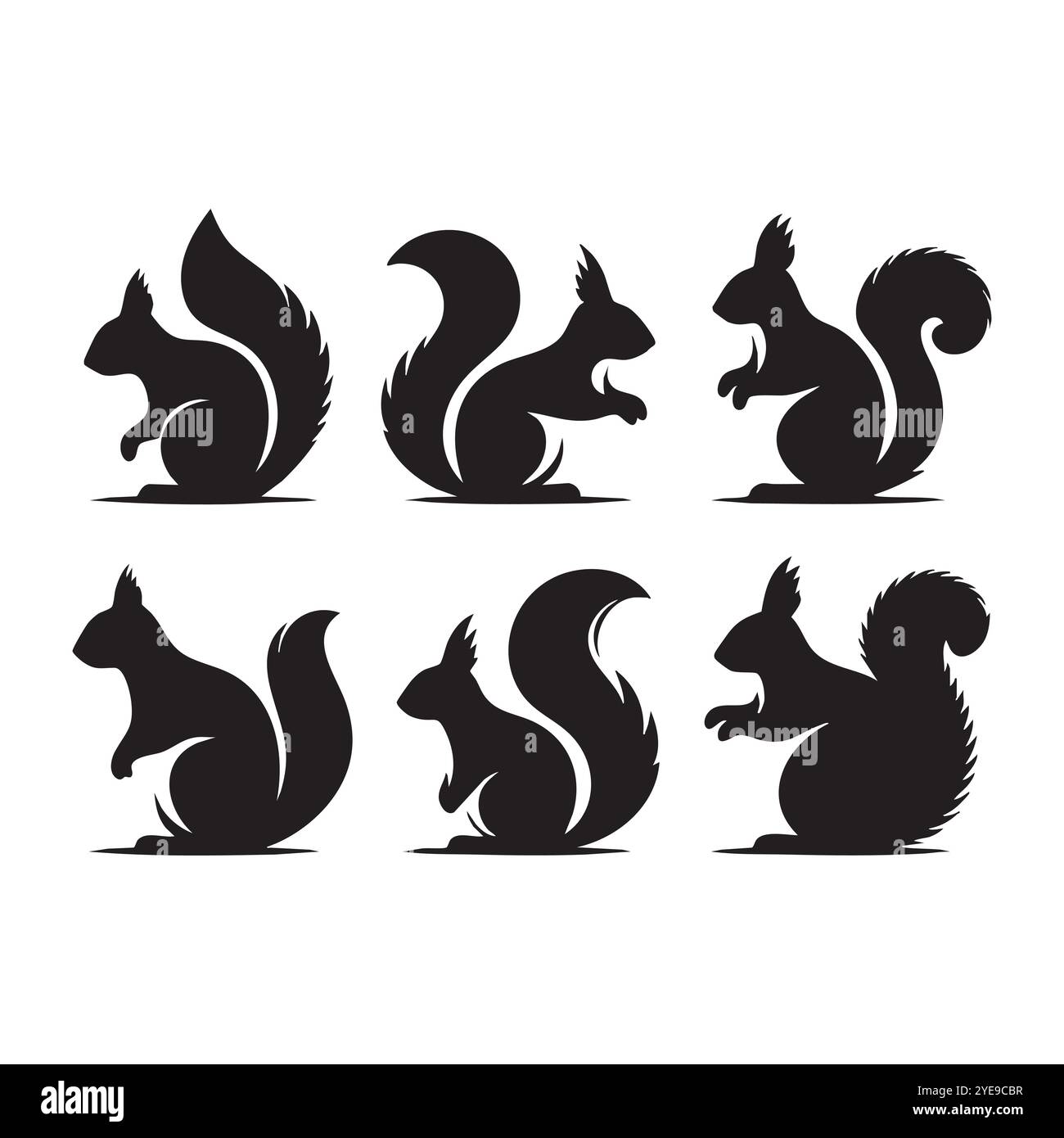 Set aus Eichhörnchen-Silhouette auf weißem Hintergrund Stock Vektor