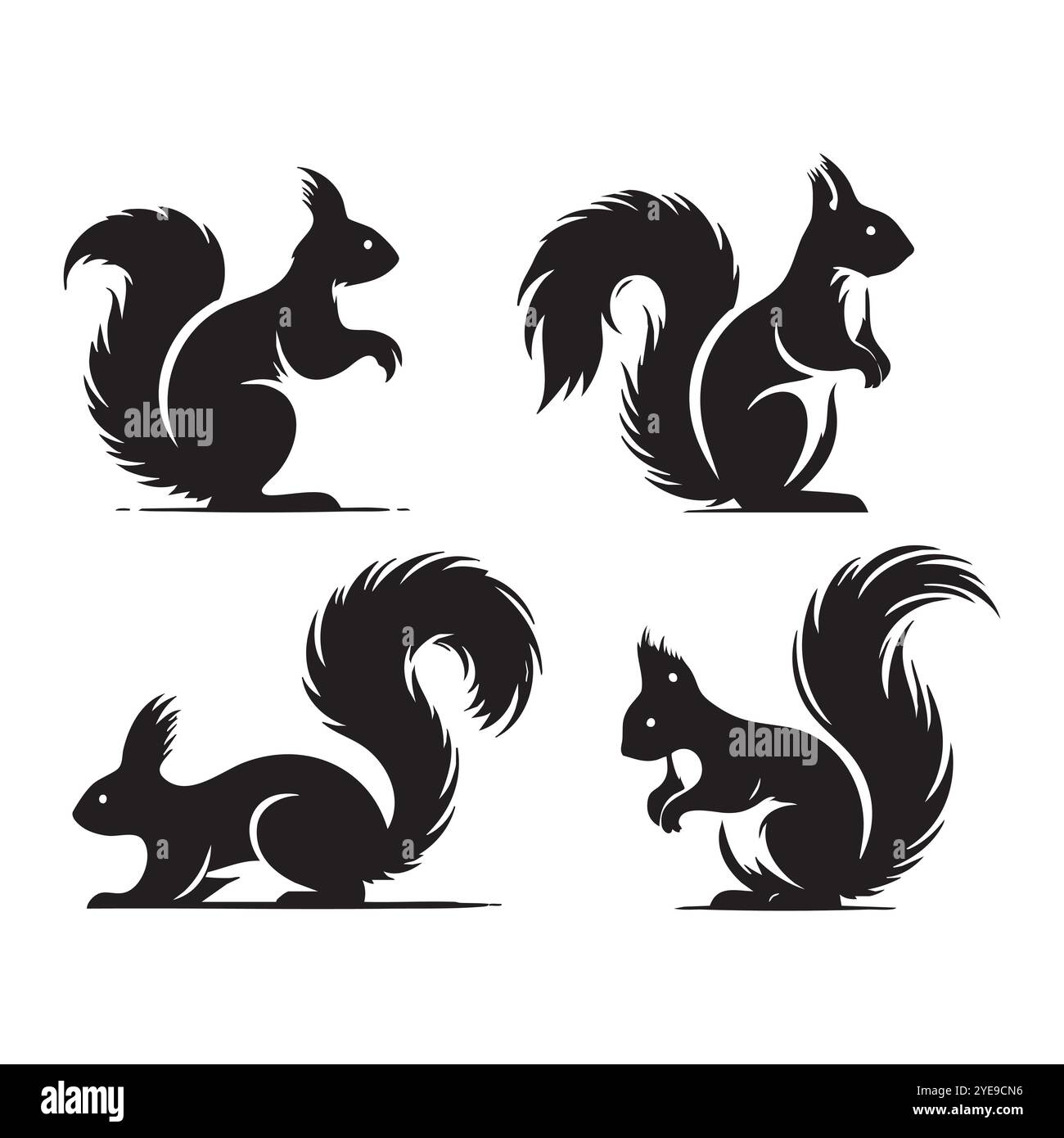 Set aus Eichhörnchen-Silhouette auf weißem Hintergrund Stock Vektor