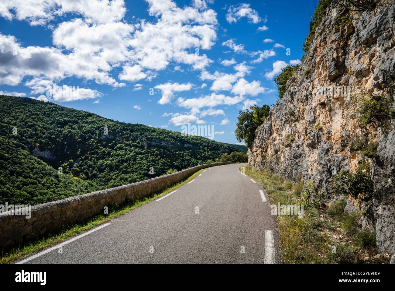 Die berühmte Straße, die sich durch die Gorges de la Nesque in der Provence, Frankreich, schlängelt. Stockfoto