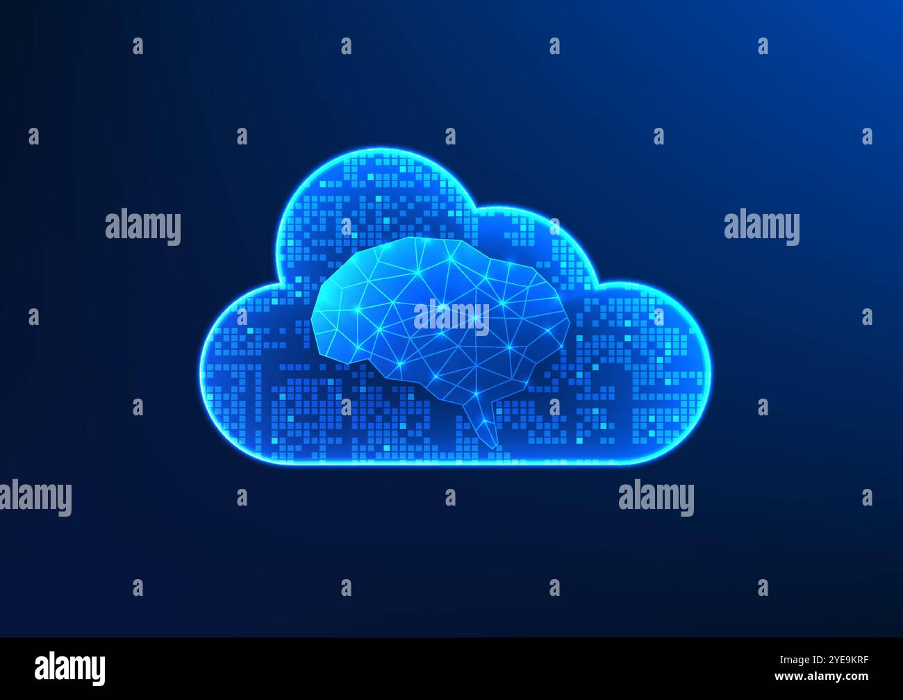 Die Cloud-Technologie, Inside is the Brain, zeigt die Integration von KI und Cloud Computing, was dazu beiträgt, die Effizienz der Big-Data-Verwaltung zu verbessern a Stock Vektor