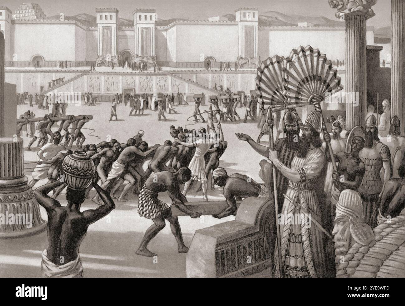 Bau des Palastes in Dur-Sharrukin, Assyrien, 713 v. Chr. von Sargon II. von Assyrien. Stockfoto