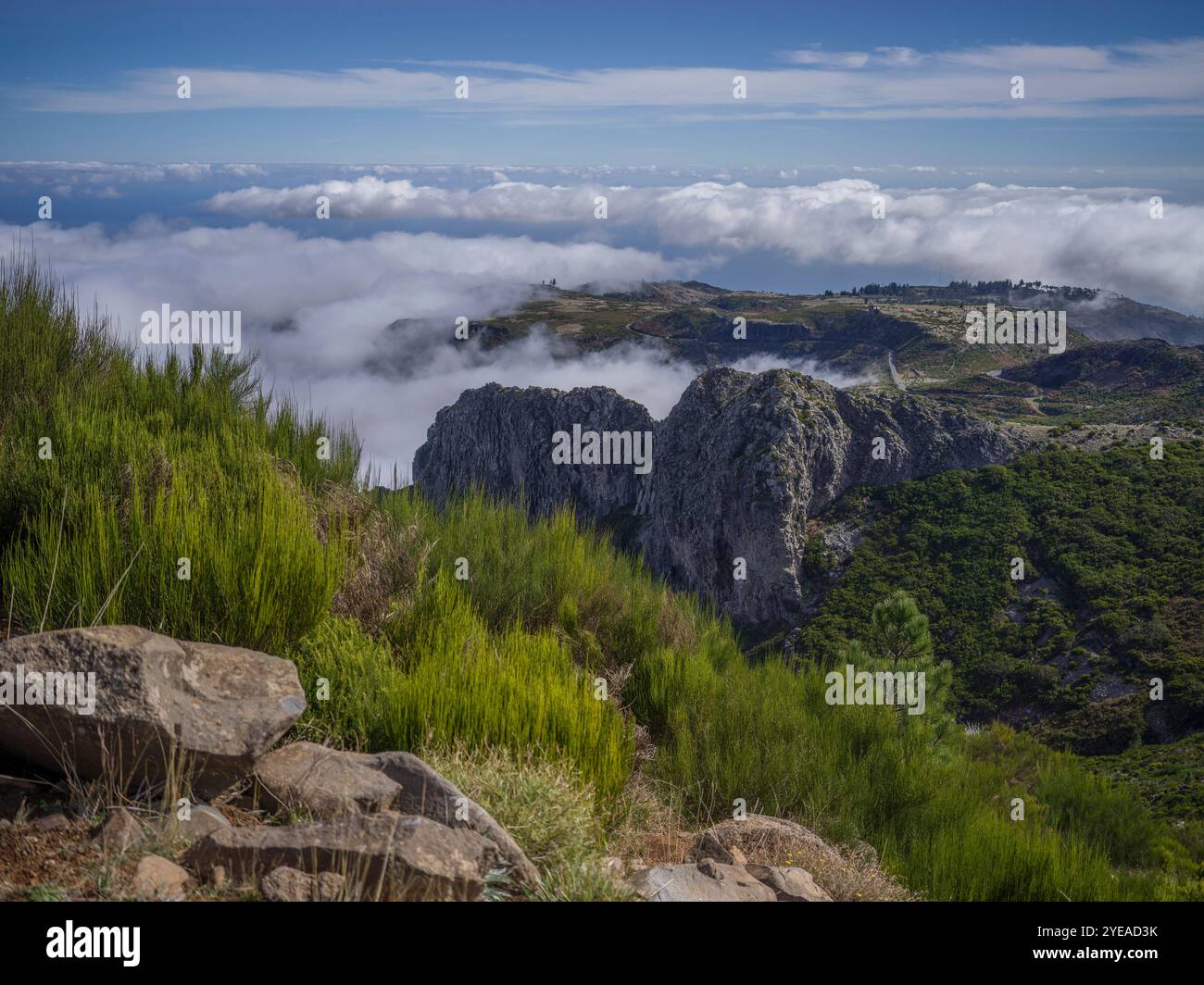 Zerklüftete Gipfel am Höhenwanderziel Pico do Areeiro auf Madeira, Portugal; Sao Roque do Faial, Madeira, Portugal Stockfoto