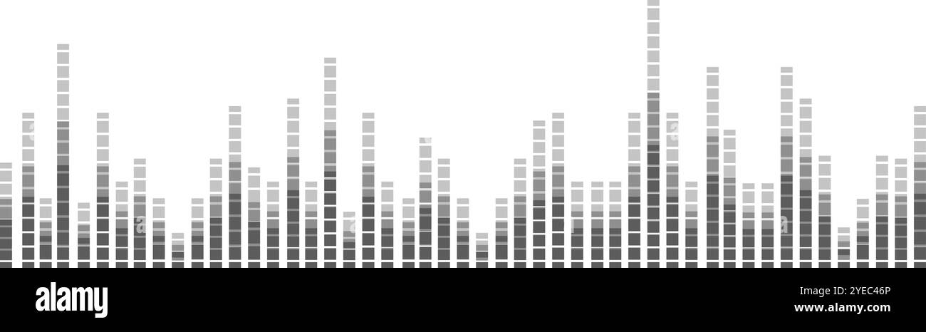 Abstrakter Hintergrund mit Graustufen-Equalizer, der die Audiopegel darstellt, macht ihn ideal für Technologie- und musikbezogene Konzepte. Perfekt für Stock Vektor