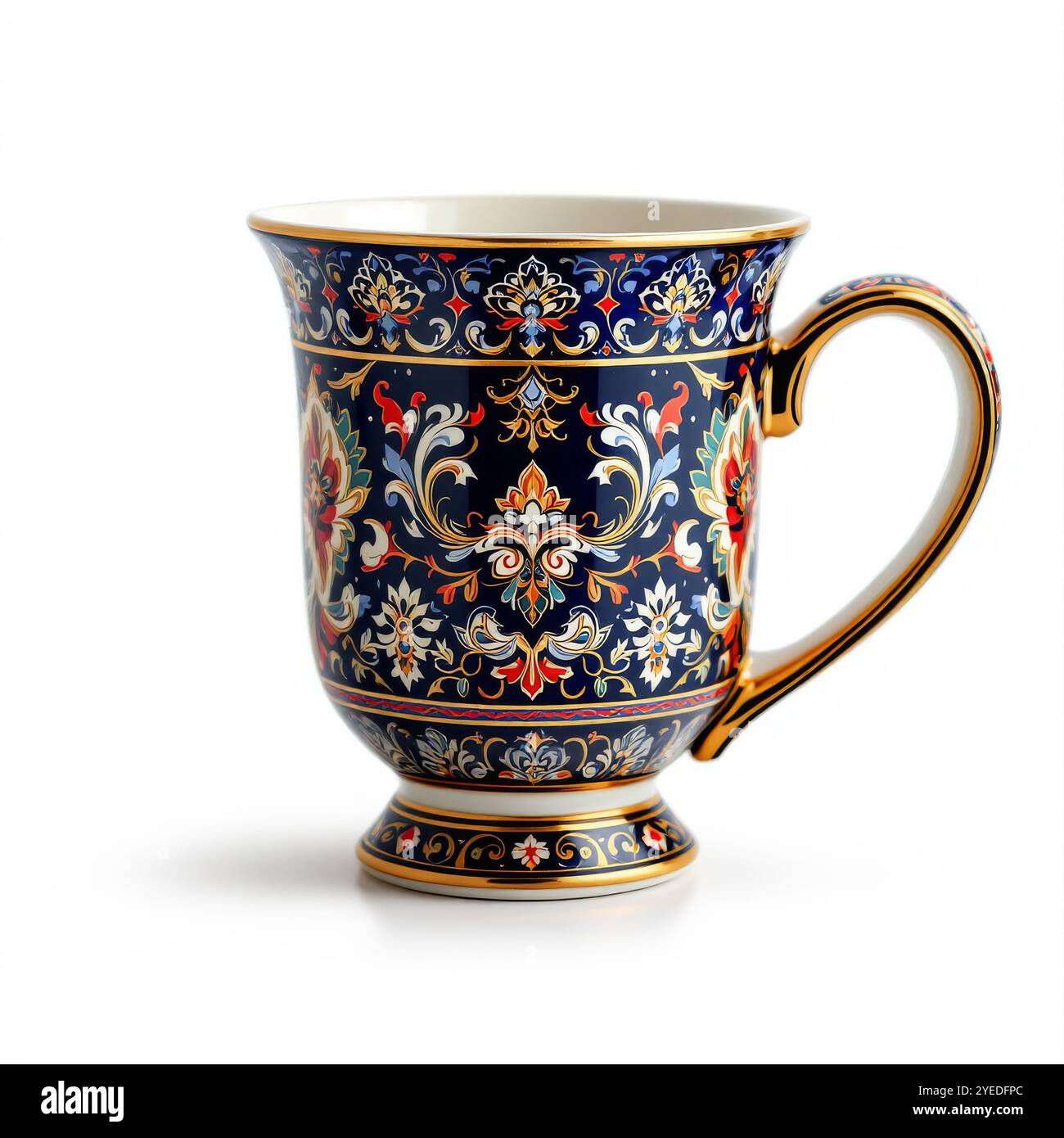 Vintage-Kaffeeset mit farbenfroher Dekoration isoliert Stockfoto