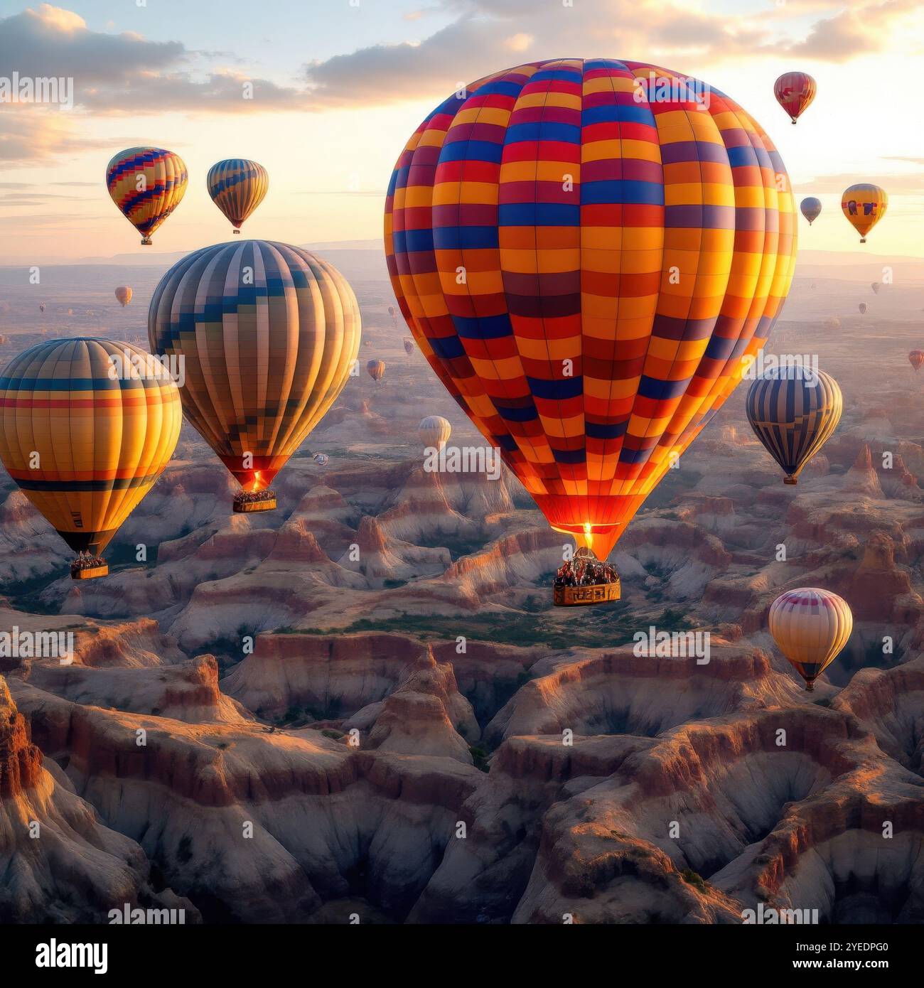 Heißluftballons im Love Valley in Kappadokien Stockfoto