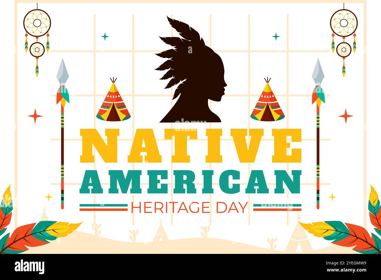 Ureinwohner American Heritage Day Vector Illustration, die indigene Stammeskultur und Traditionen in einem flachen Stil Cartoon Hintergrund feiert Stock Vektor