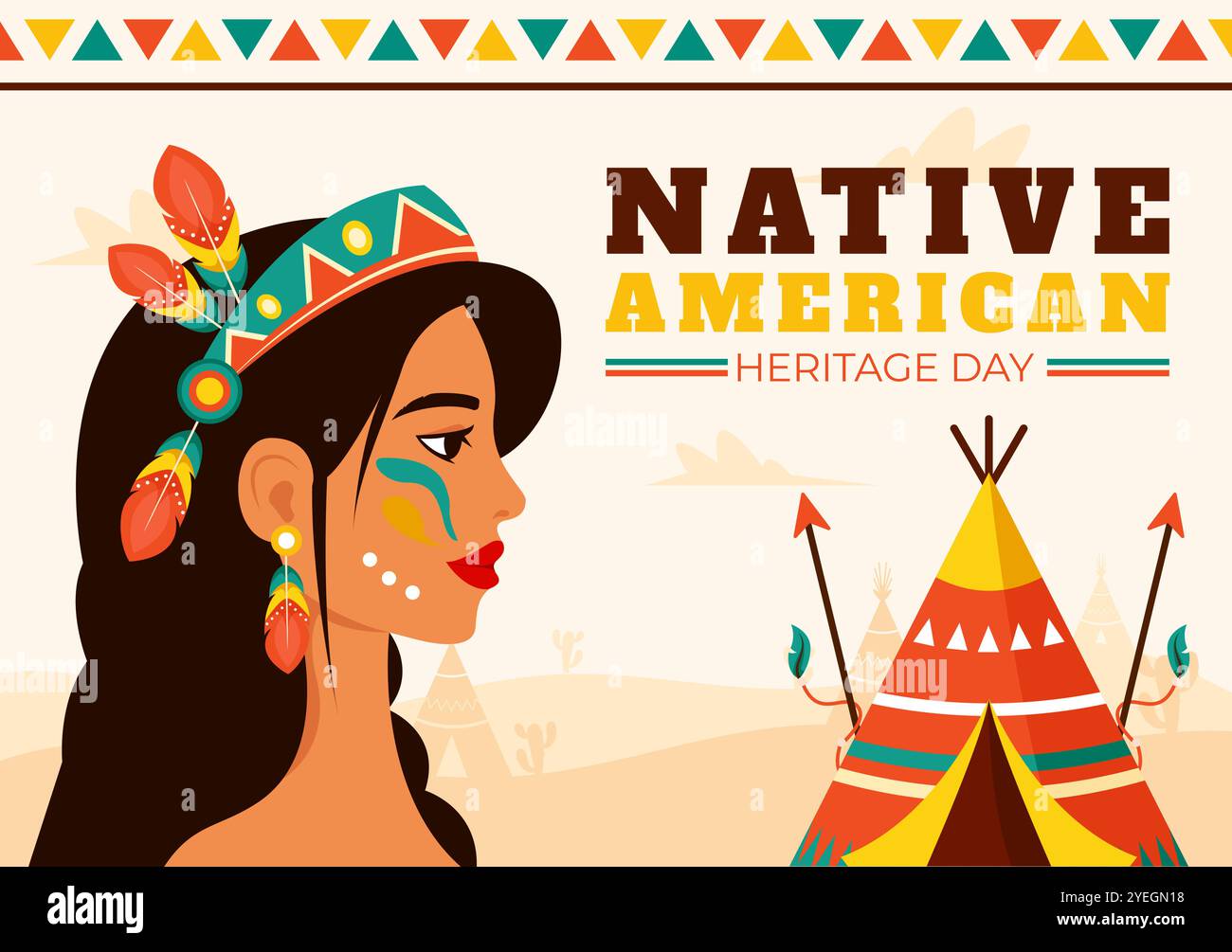 Ureinwohner American Heritage Day Vector Illustration, die indigene Stammeskultur und Traditionen in einem flachen Stil Cartoon Hintergrund feiert Stock Vektor