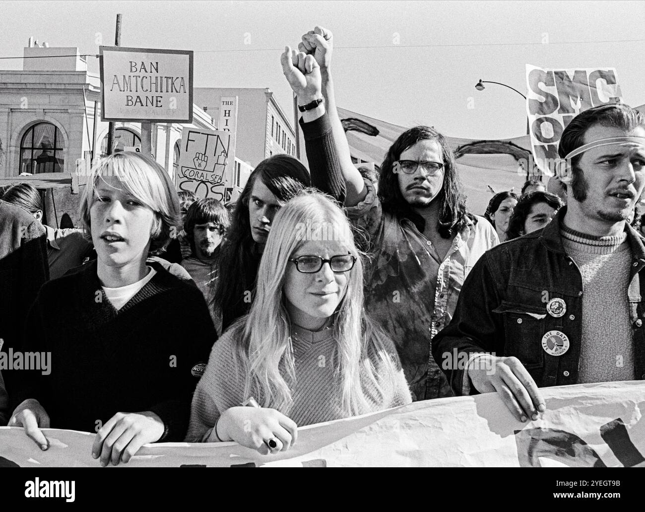 San Francisco, Kalifornien: 1971 ein Anti-Vietnam-Krieg und Atomtests friedensmarsch. Stockfoto