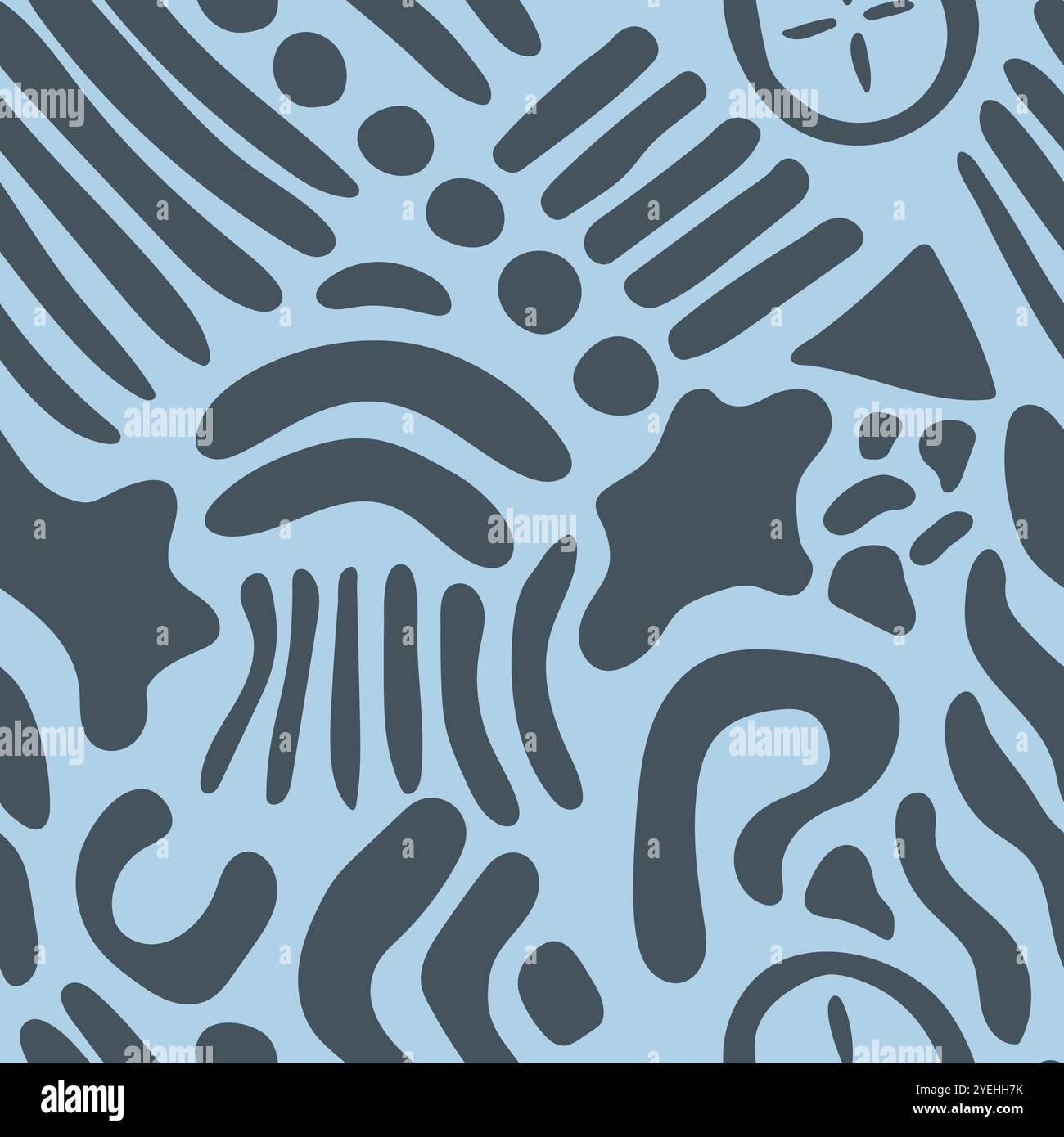 Nahtloses Muster mit abstrakten grauen organischen Formen auf blauem Hintergrund Stock Vektor
