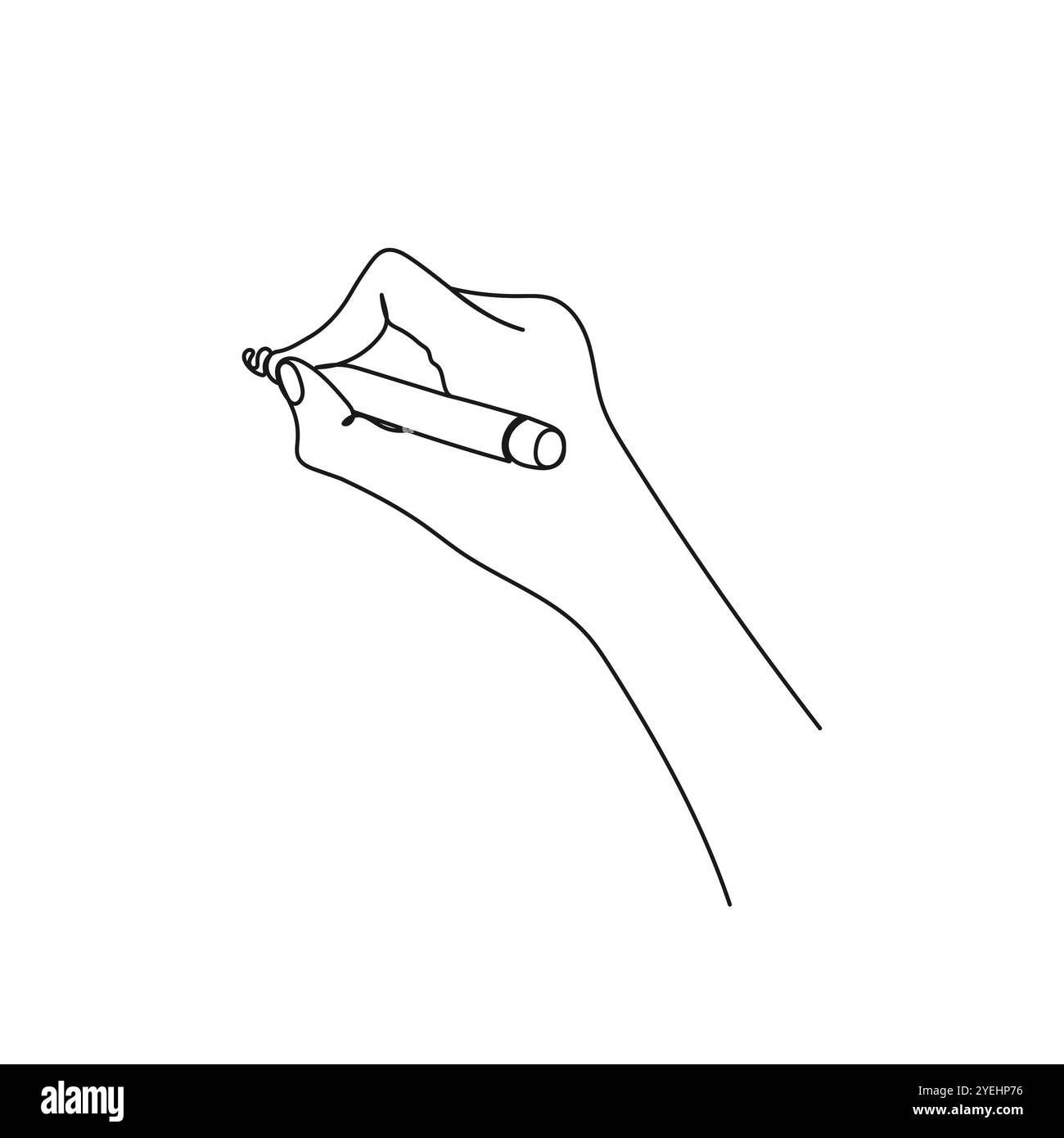 Person, die mit einem Tintenstift auf Papier schreibt. Einzeilige Art. Halten Sie den Tintenstift oder den Bleistift mit der Hand, um zu zeichnen oder zu schreiben. Handgezeichnete Vektorgrafik. Stock Vektor
